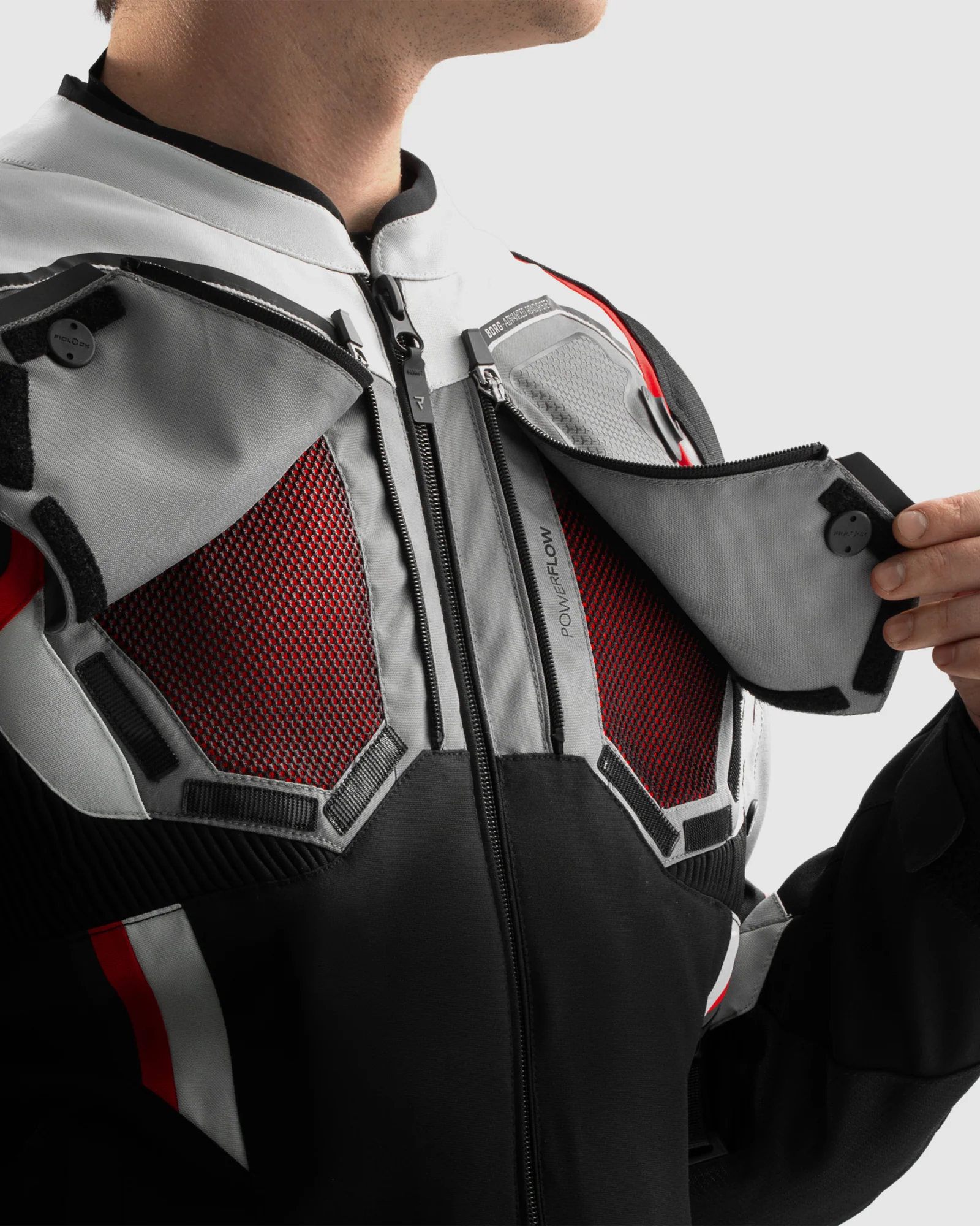 Borg II Motorcycle Jacket Black, Grey, Red - Image 4