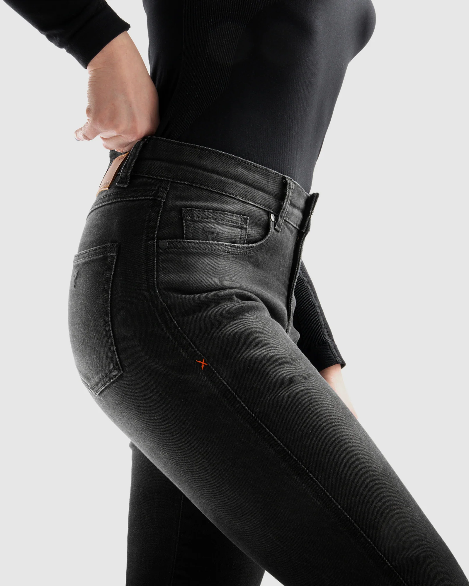 Bronco Women's Motorcycle Jeans Washed Black - Image 4