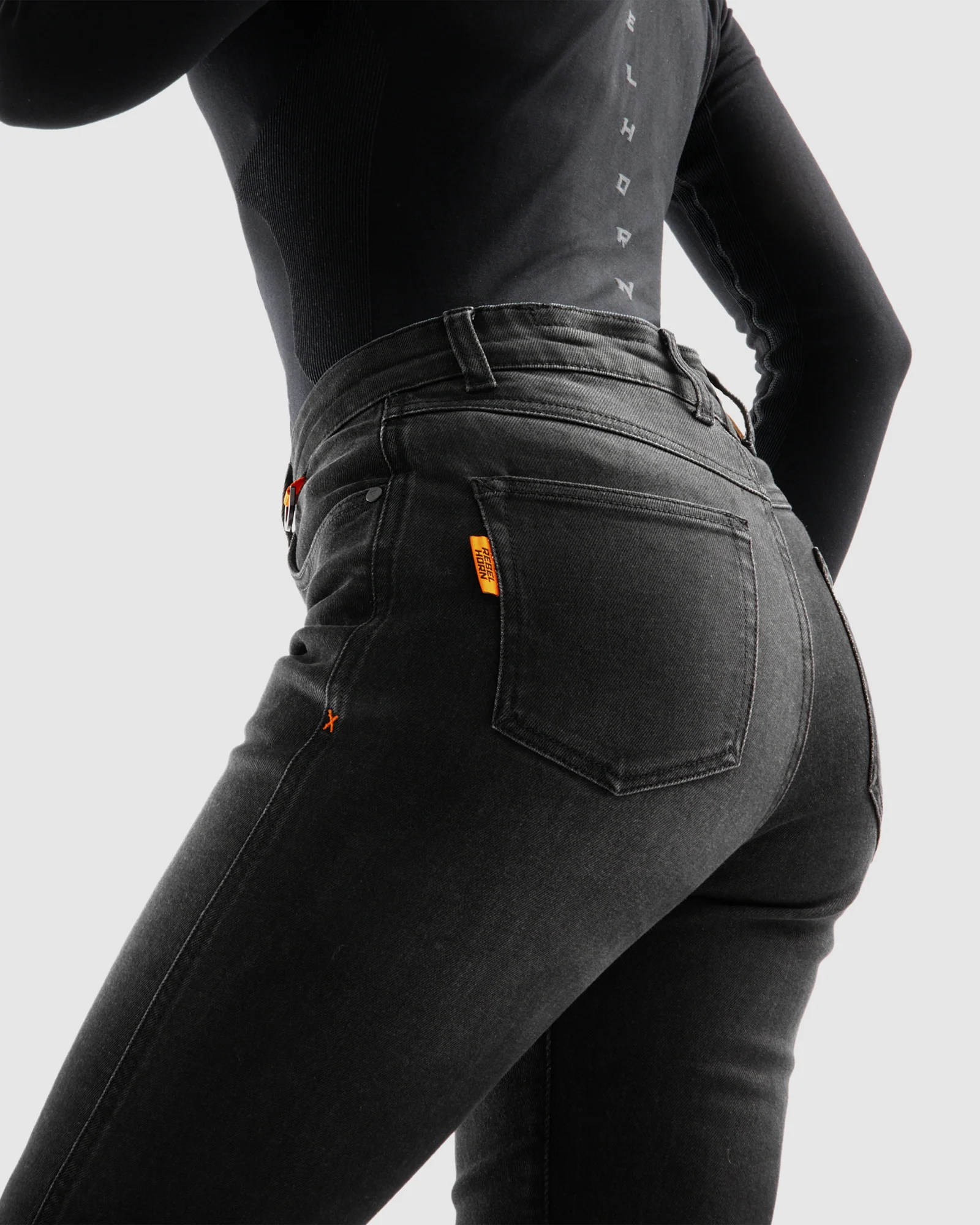 Bronco Women's Motorcycle Jeans Washed Black - Image 5