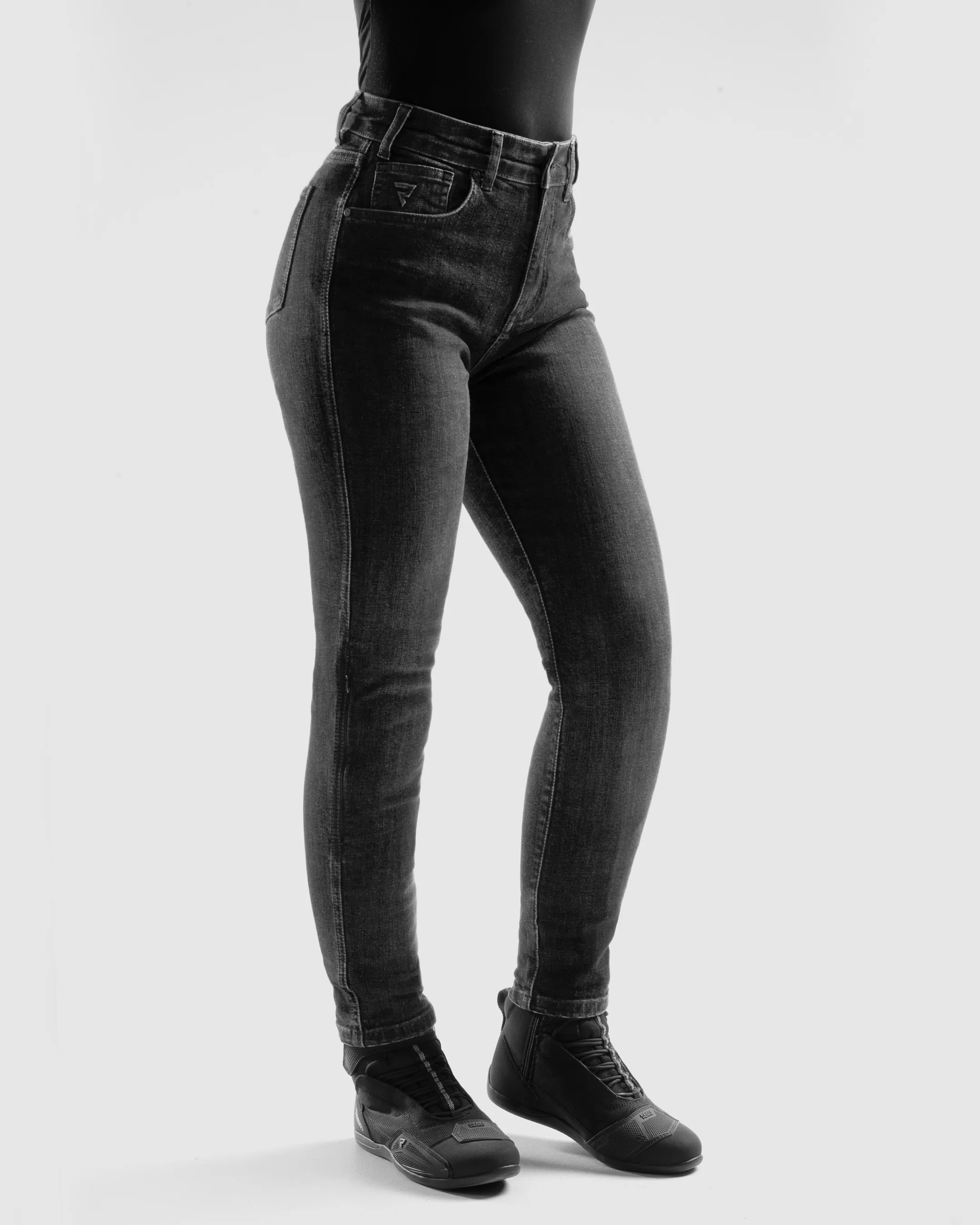 Classic Mono Women’s Motorcycle Jeans Washed Black - Image 3