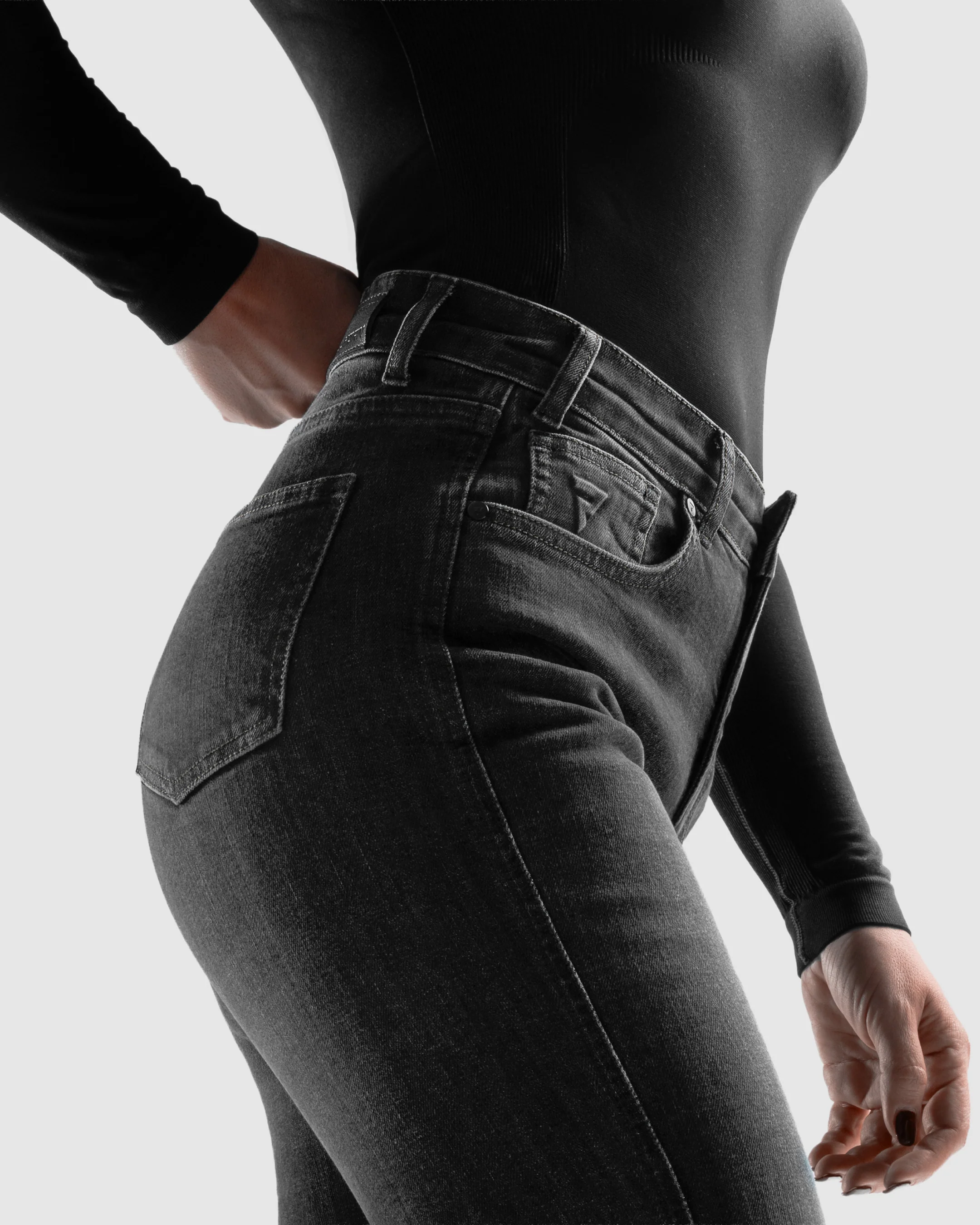 Classic Mono Women’s Motorcycle Jeans Washed Black - Image 5