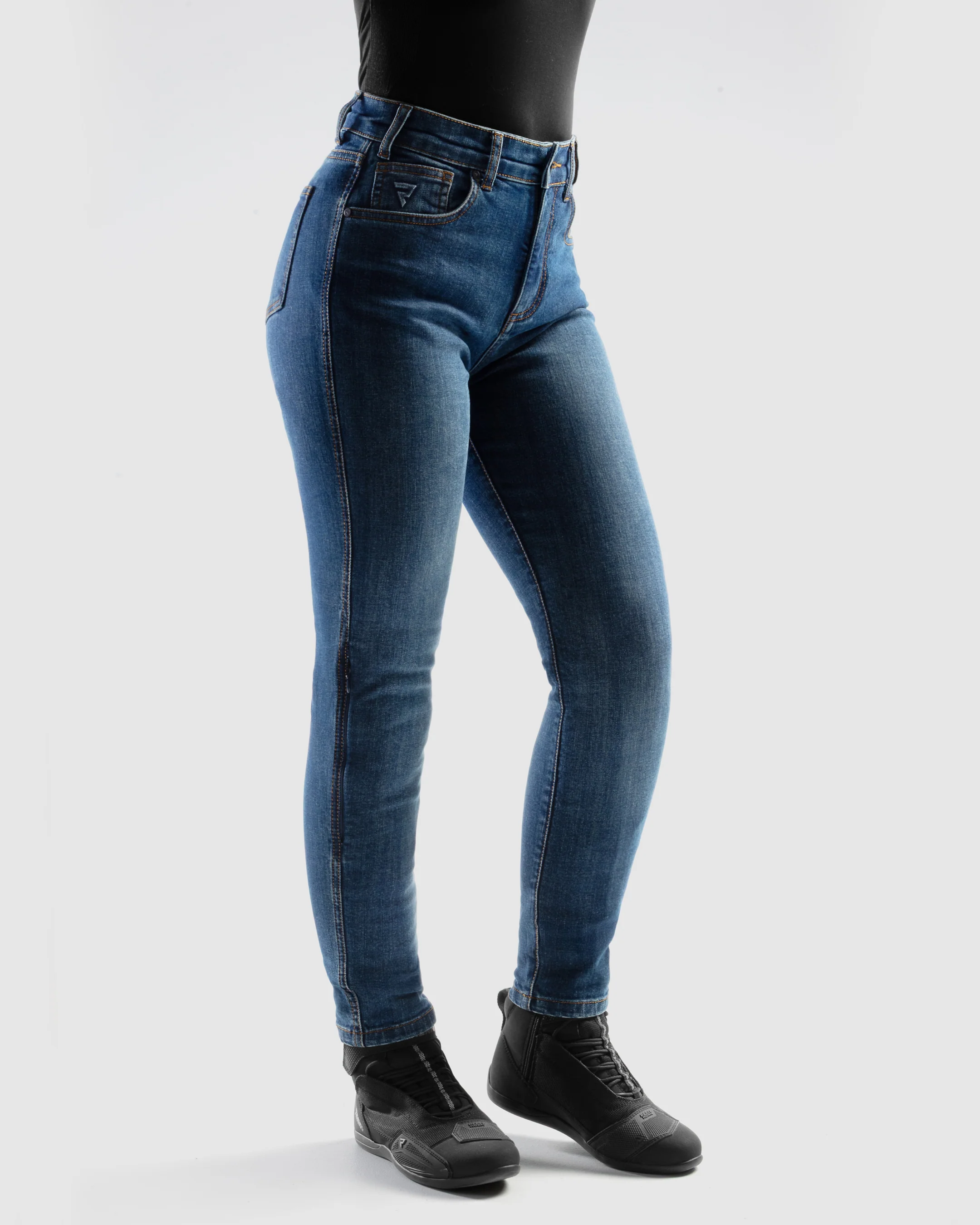 Classic Mono Women’s Motorcycle Jeans Washed Blue - Image 3