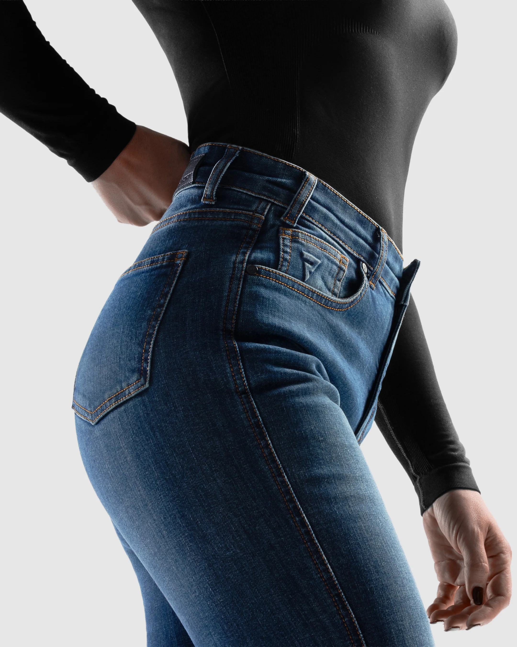 Classic Mono Women’s Motorcycle Jeans Washed Blue - Image 5