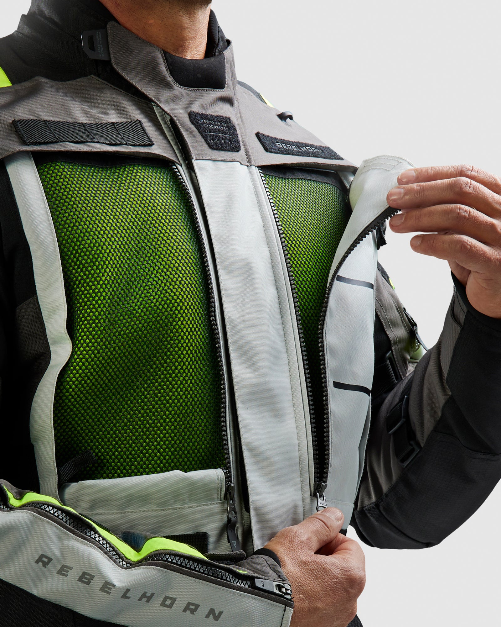 Cubby V Motorcycle Jacket Light Grey, Fluo Yellow - Image 3