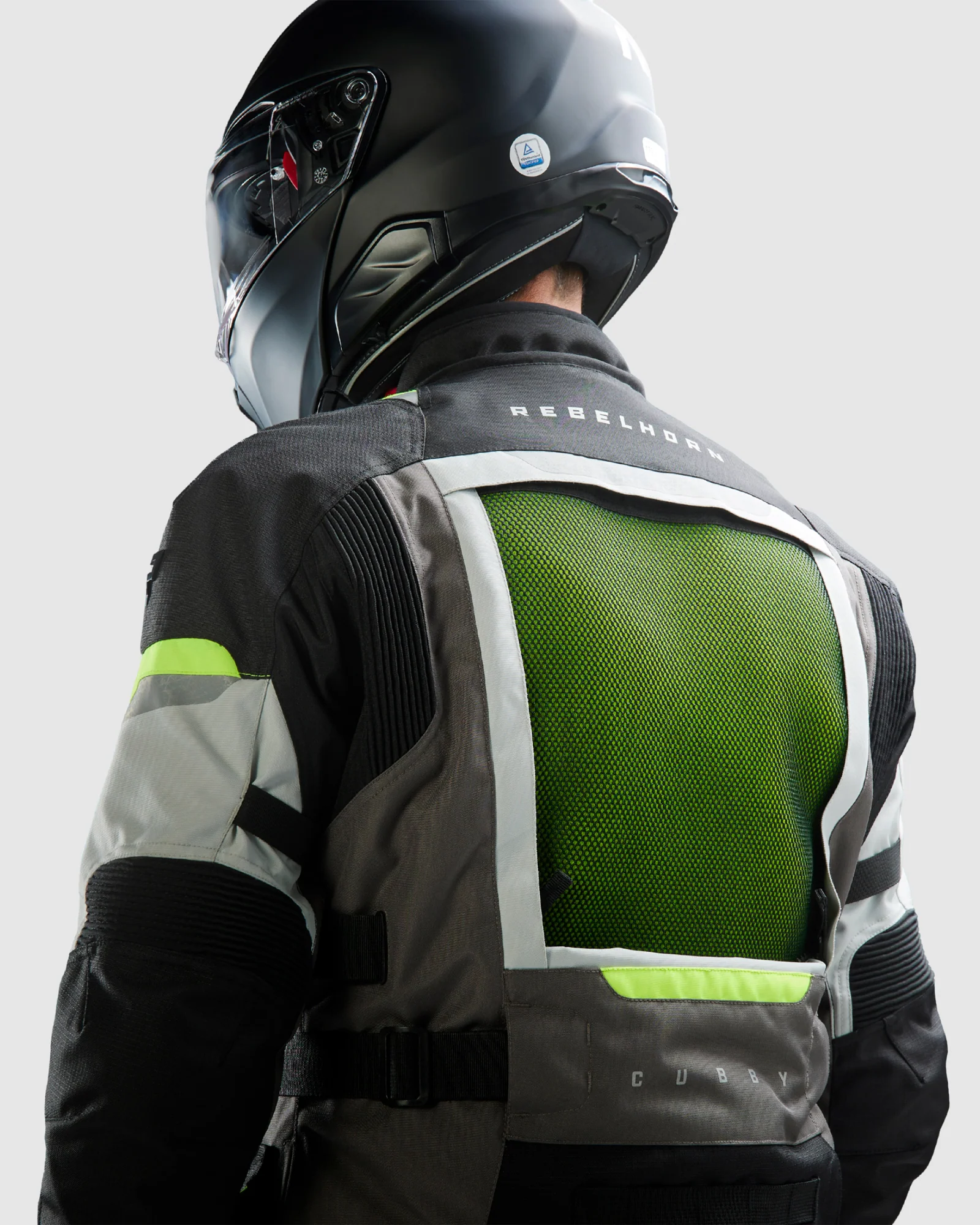 Cubby V Motorcycle Jacket Light Grey, Fluo Yellow - Image 4