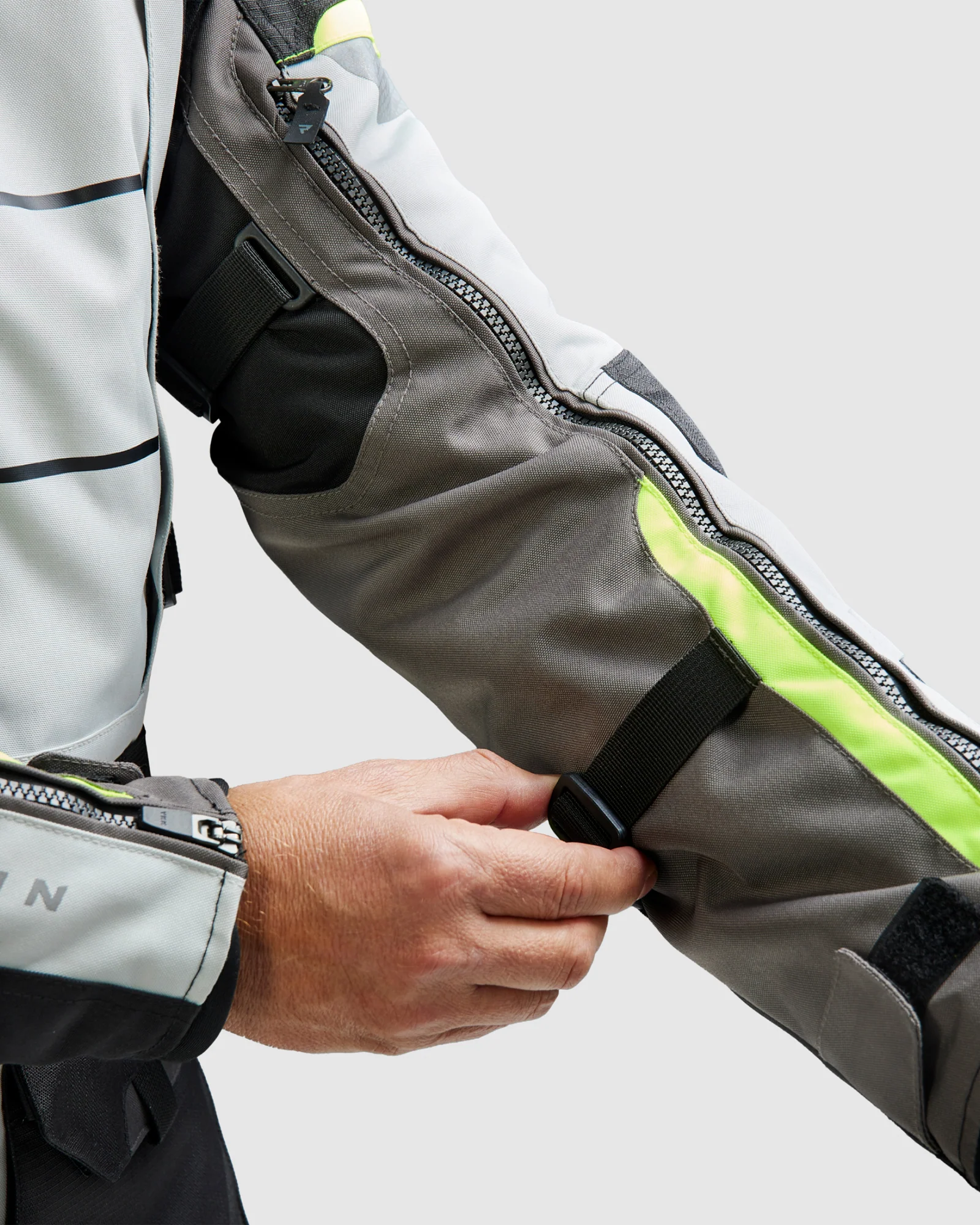 Cubby V Motorcycle Jacket Light Grey, Fluo Yellow - Image 9