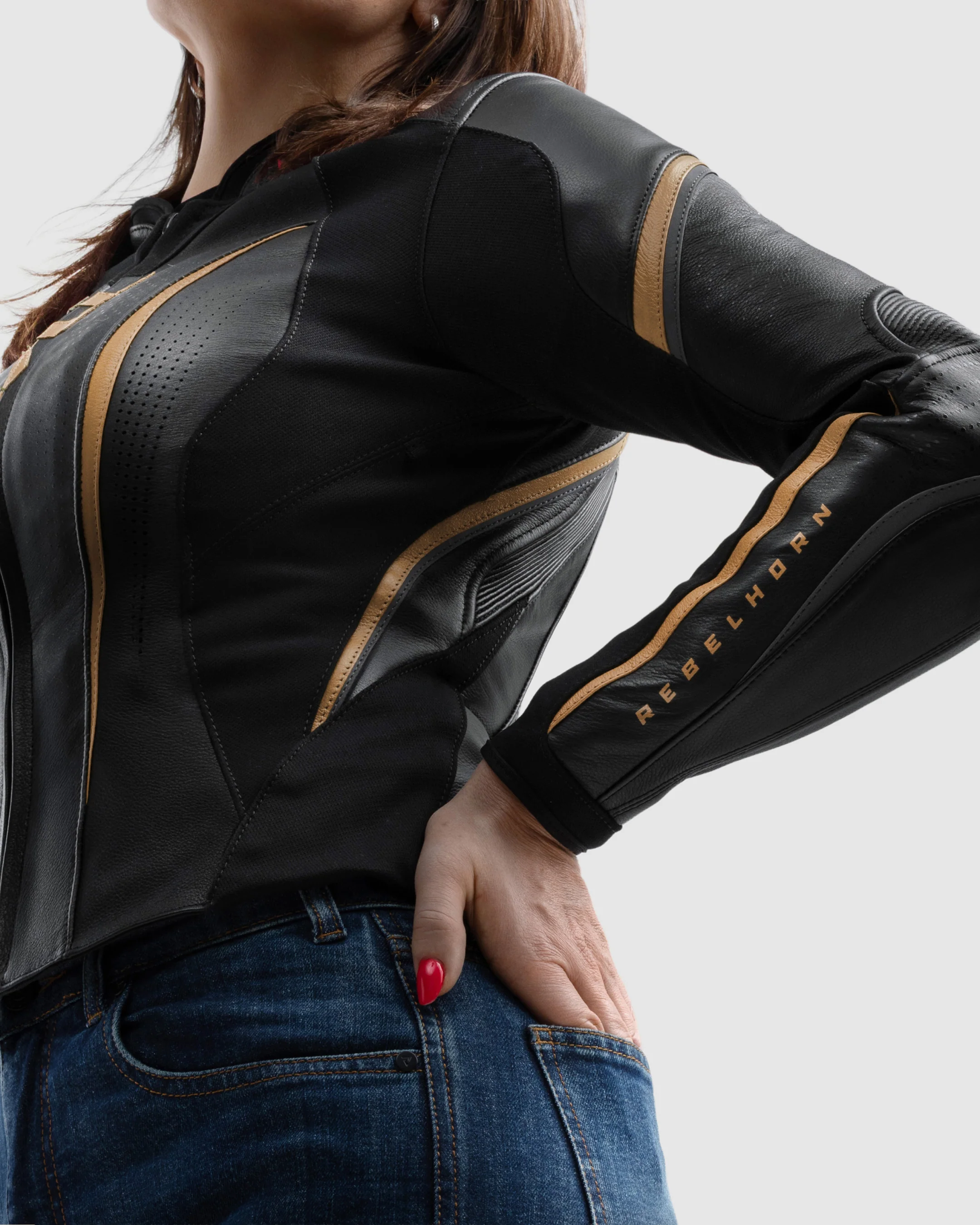 Diva ST Women’s Motorcycle Jacket Gold - Image 5