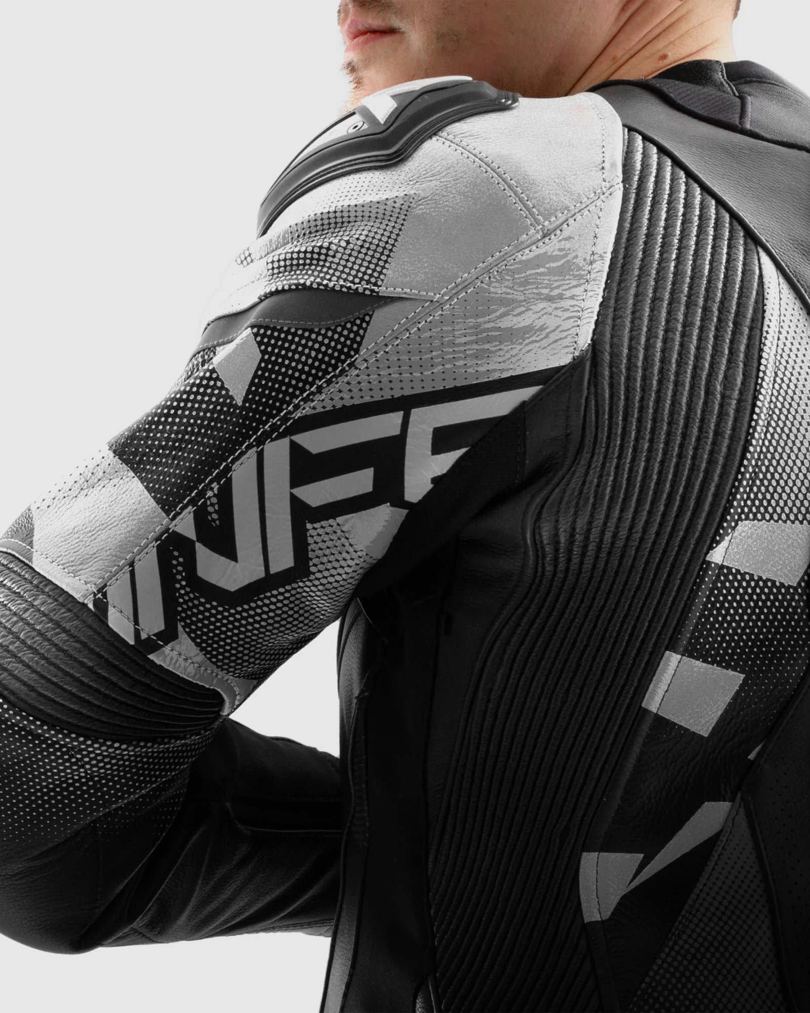 Inferno Leather Motorcycle Jacket Black White - Image 10