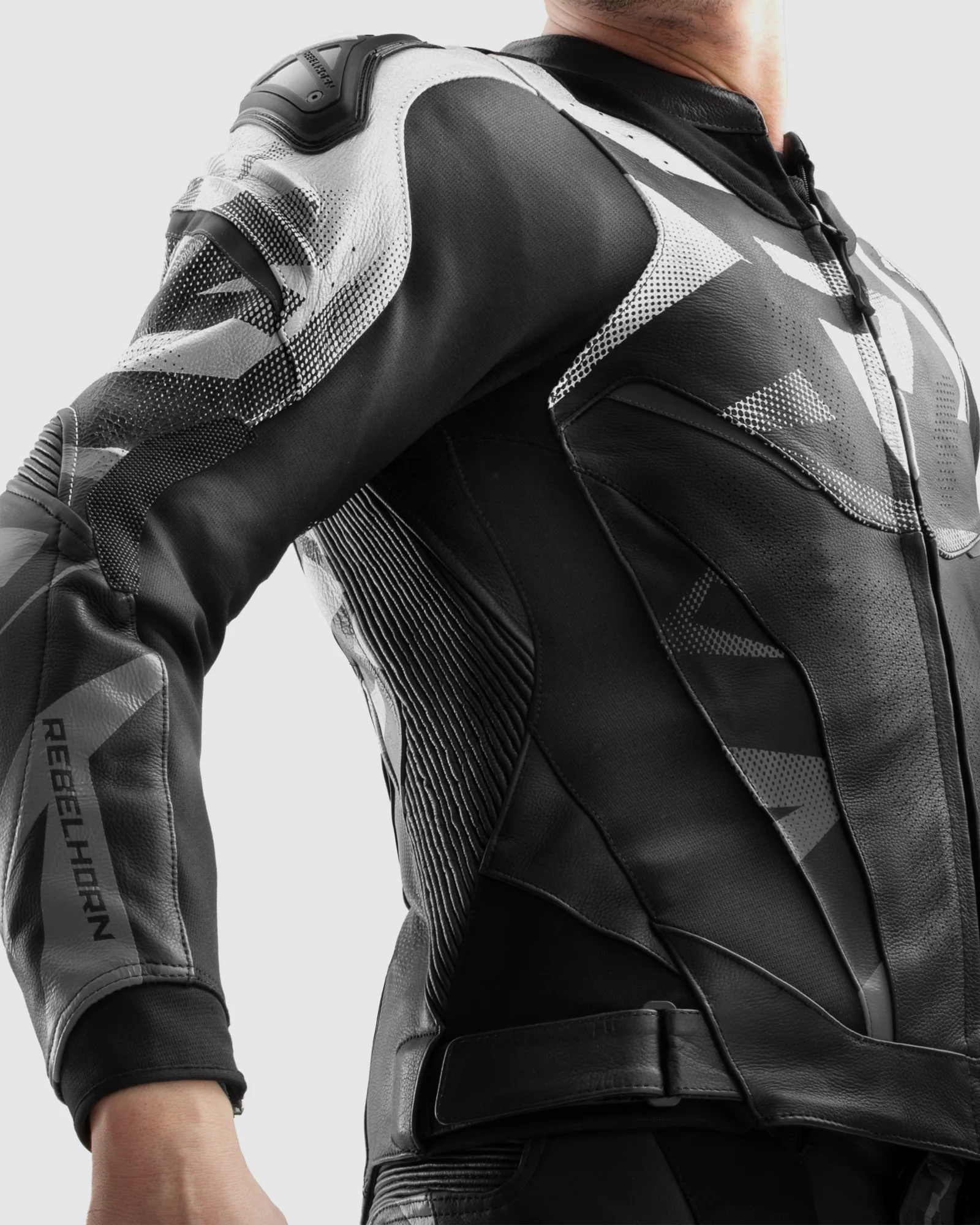 Inferno Leather Motorcycle Jacket Black White - Image 11