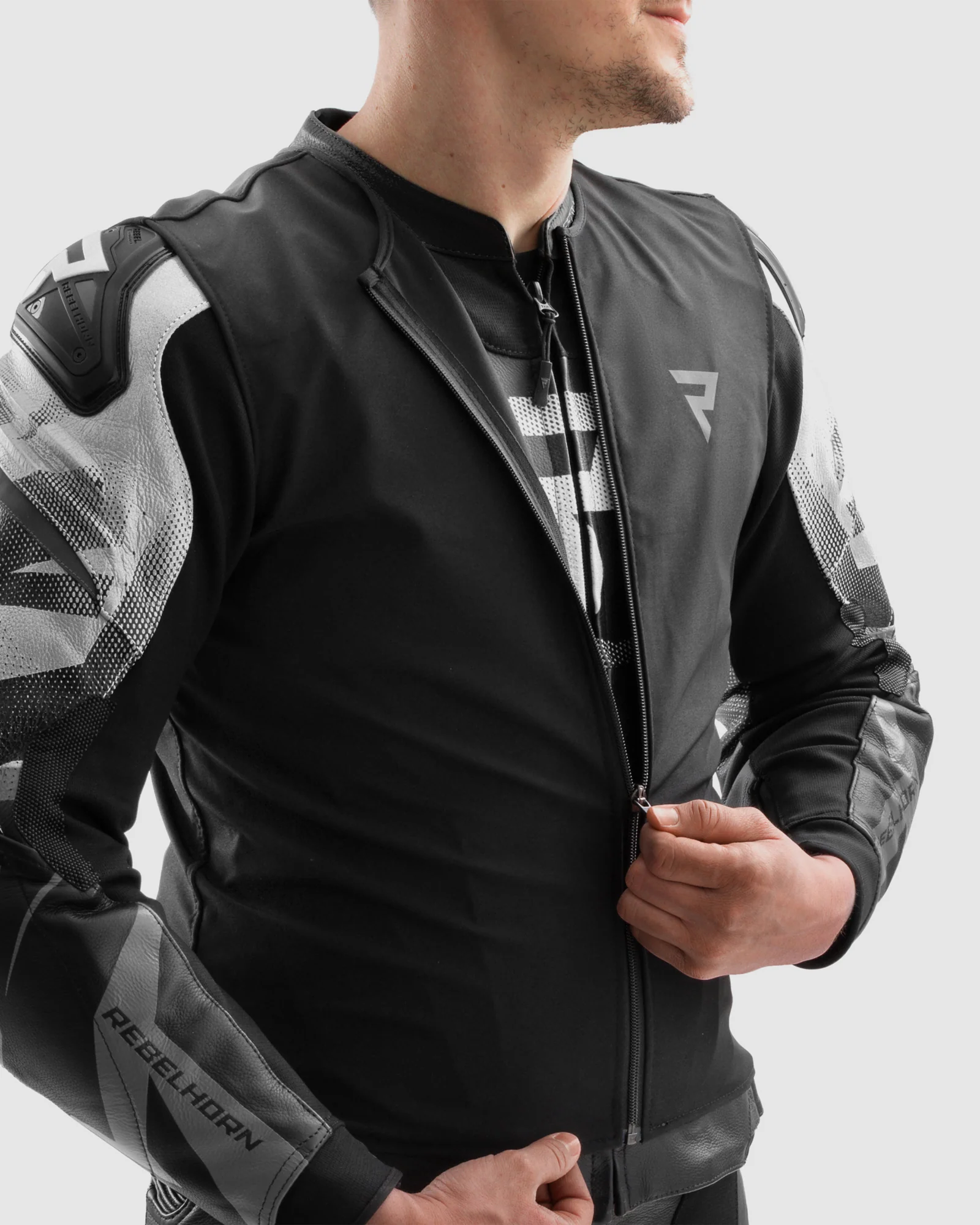 Inferno Leather Motorcycle Jacket Black White - Image 16