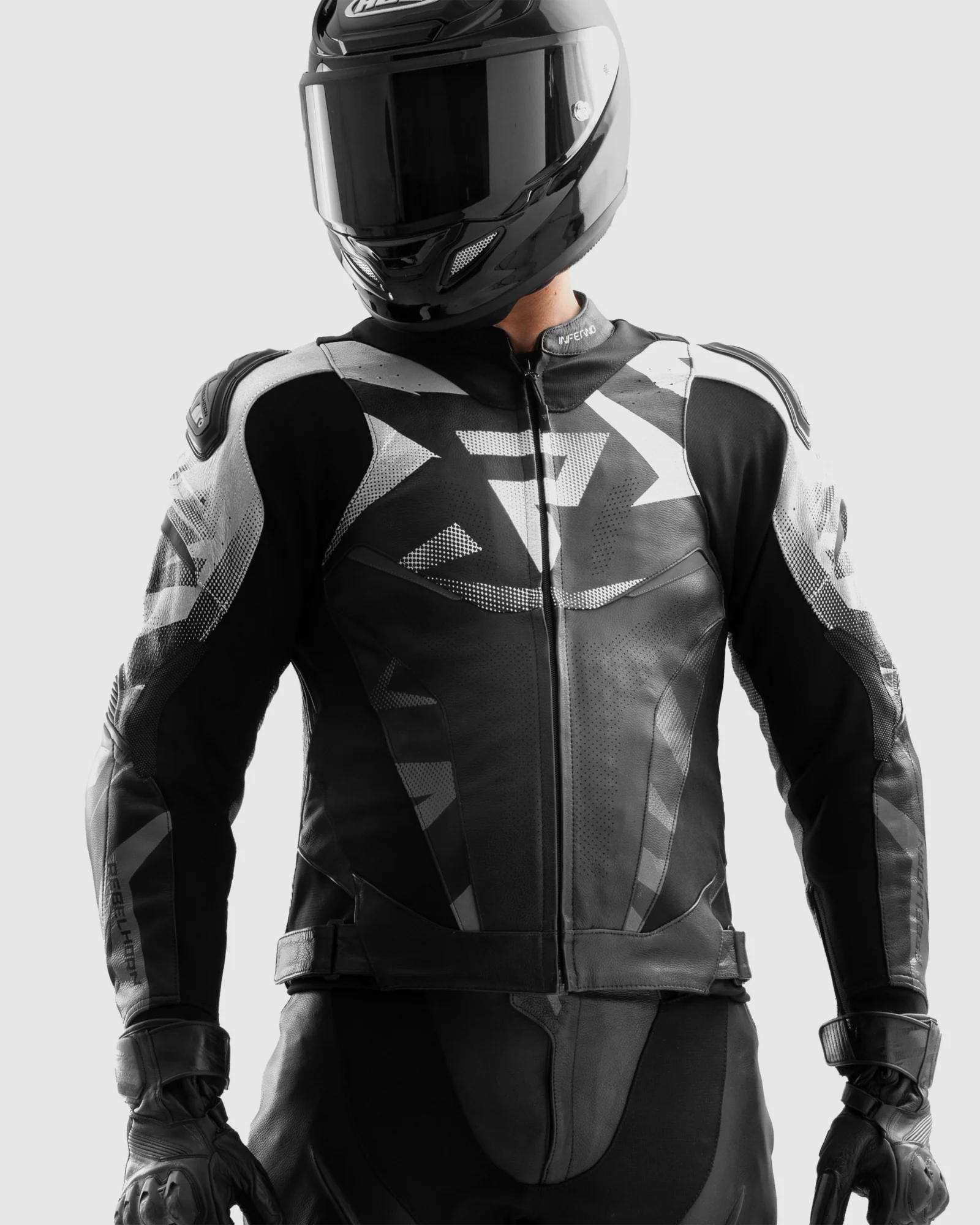 Inferno Leather Motorcycle Jacket Black White - Image 3