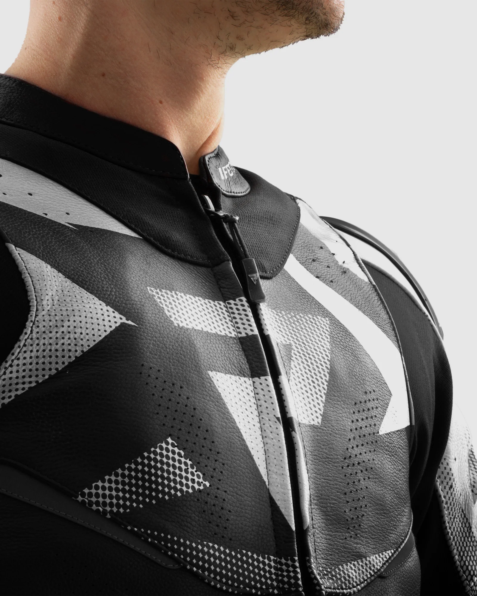 Inferno Leather Motorcycle Jacket Black White - Image 4