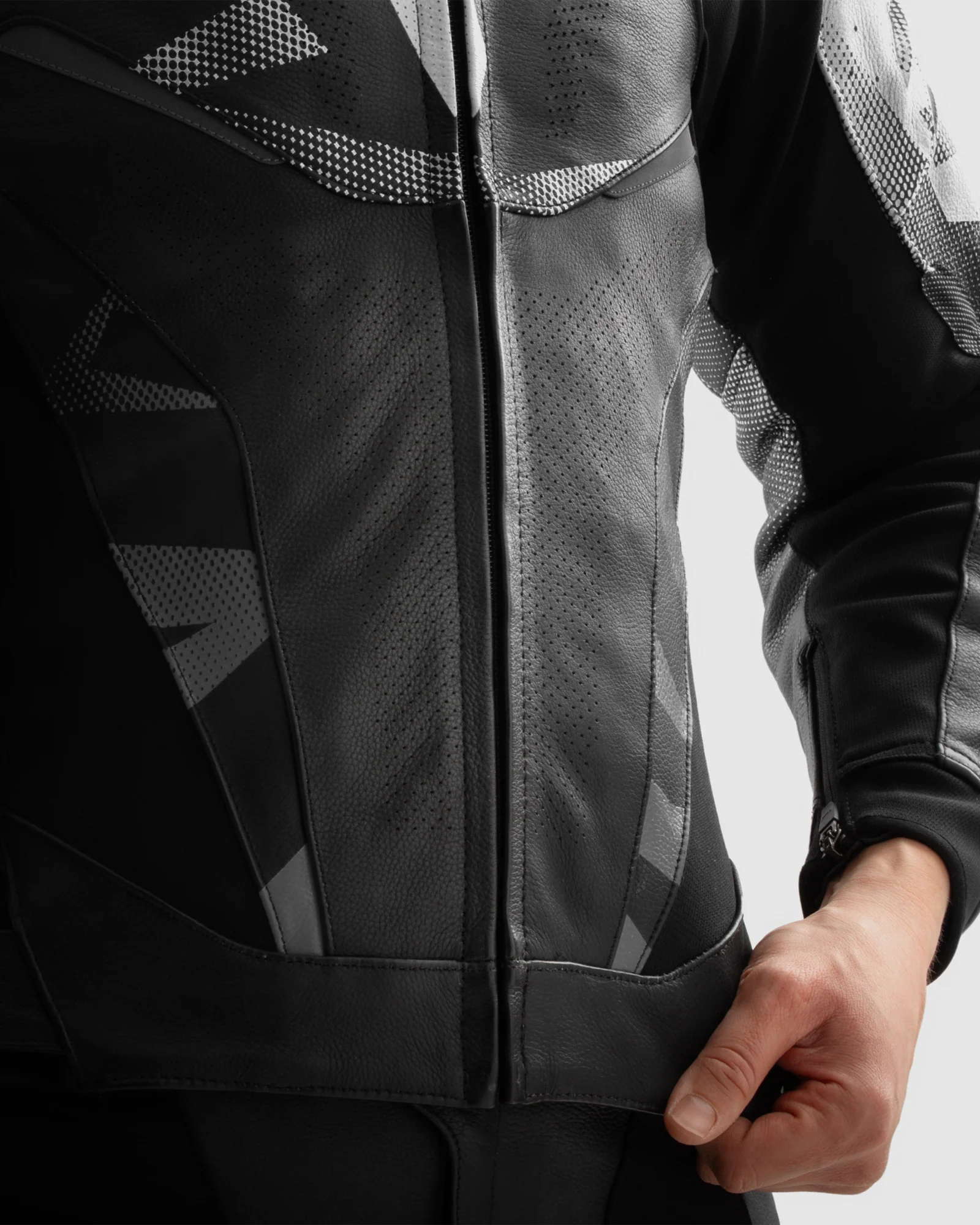 Inferno Leather Motorcycle Jacket Black White - Image 5