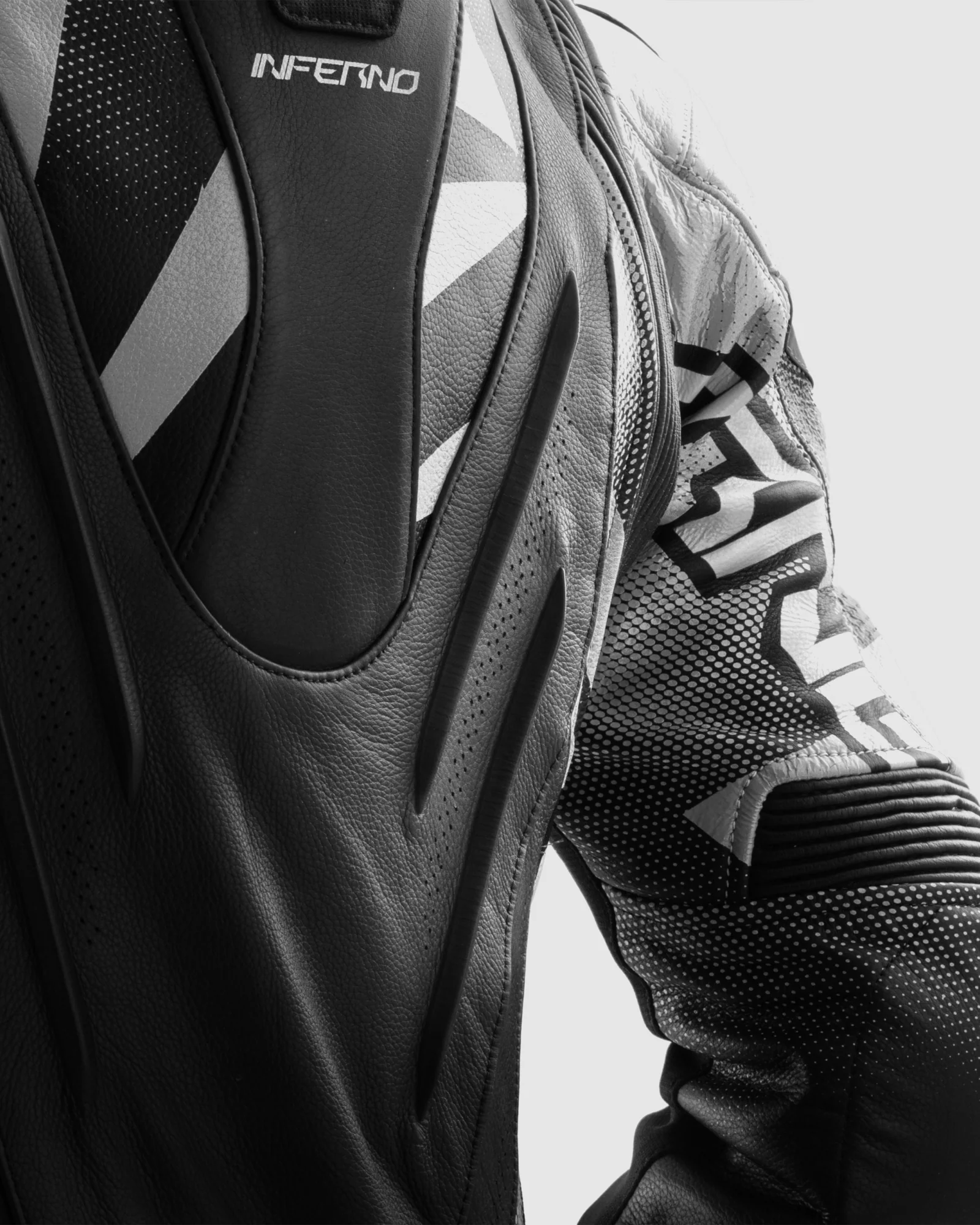 Inferno Leather Motorcycle Jacket Black White - Image 6