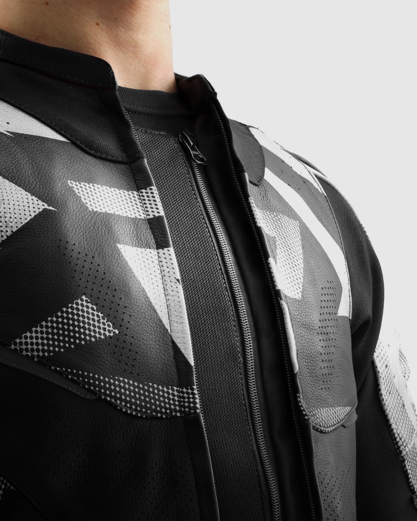 Inferno Leather Motorcycle Jacket Black White - Image 7