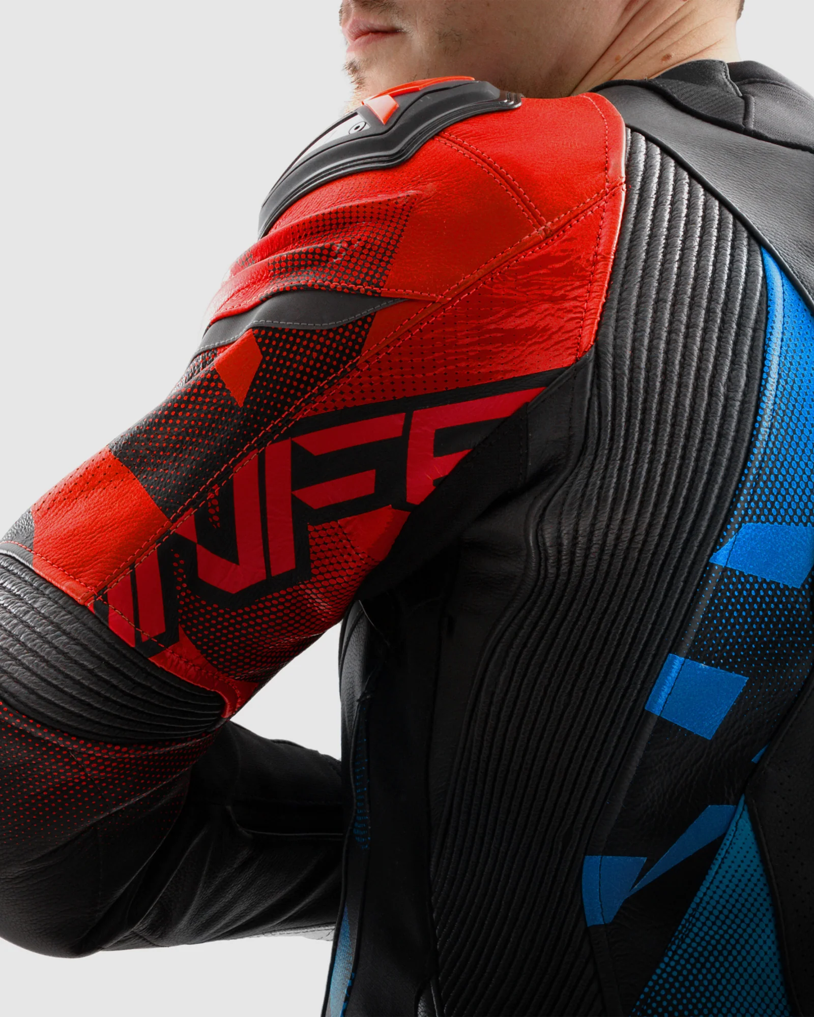 Inferno Leather Motorcycle Jacket Blue Red - Image 10