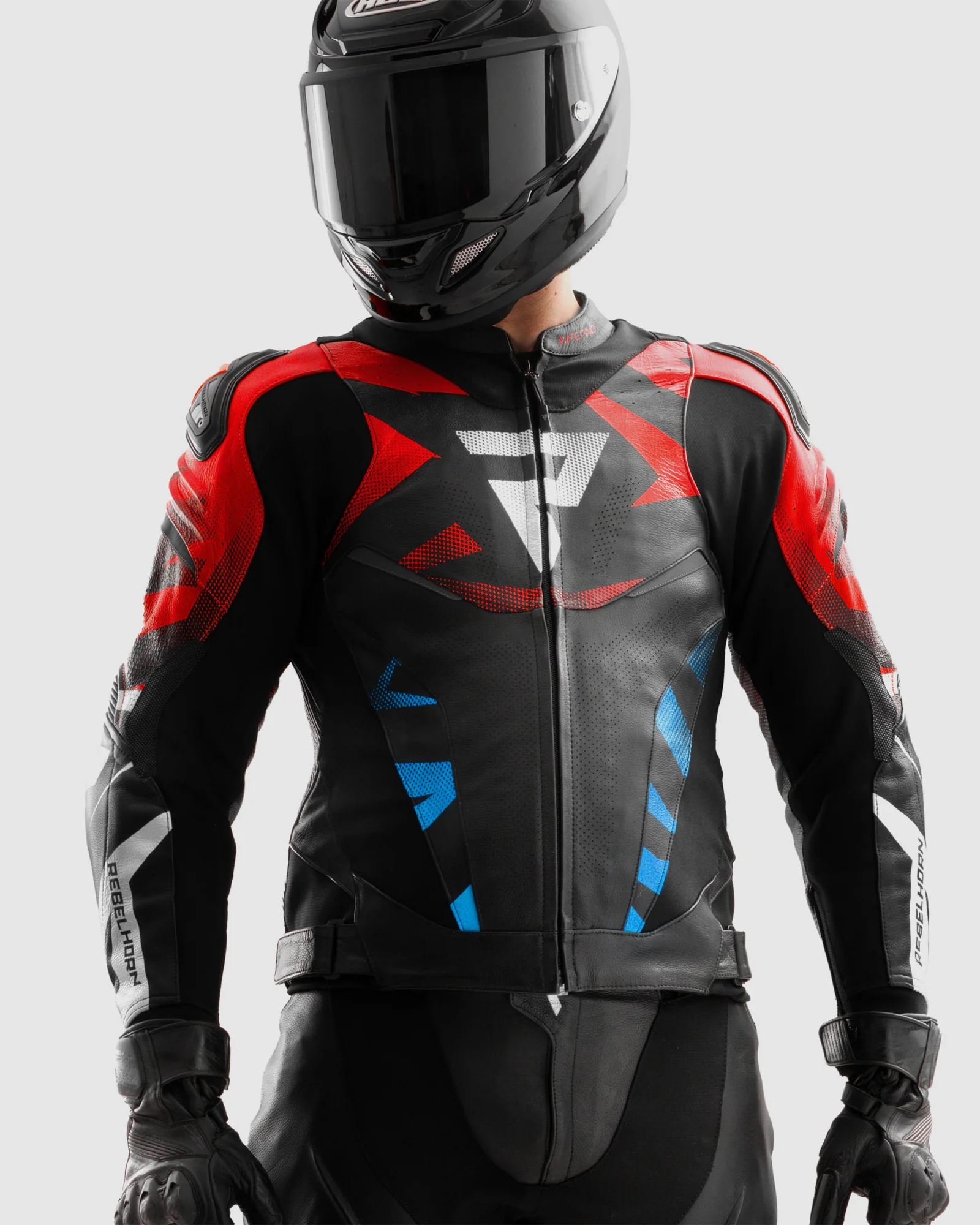 Inferno Leather Motorcycle Jacket Blue Red - Image 3