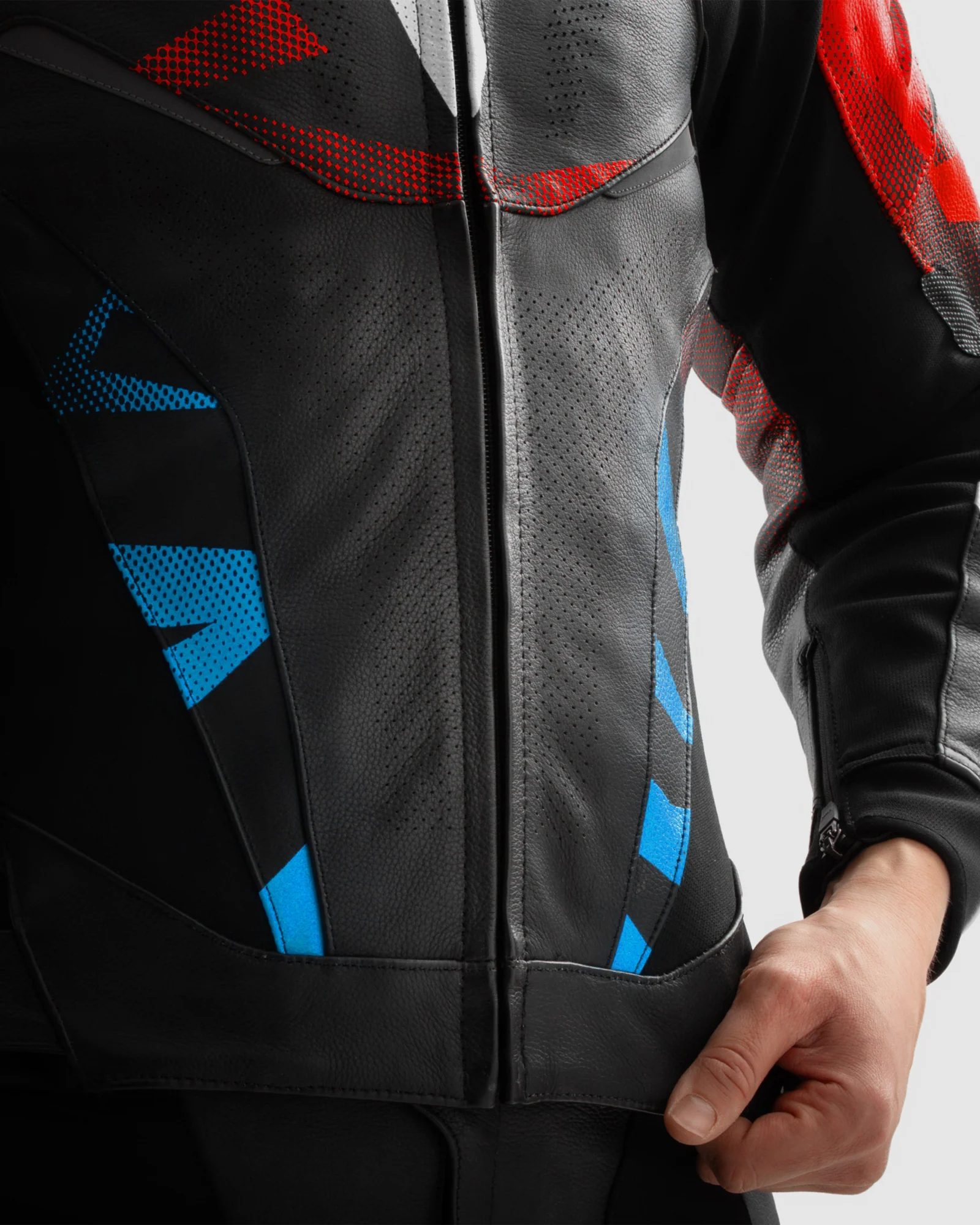 Inferno Leather Motorcycle Jacket Blue Red - Image 5