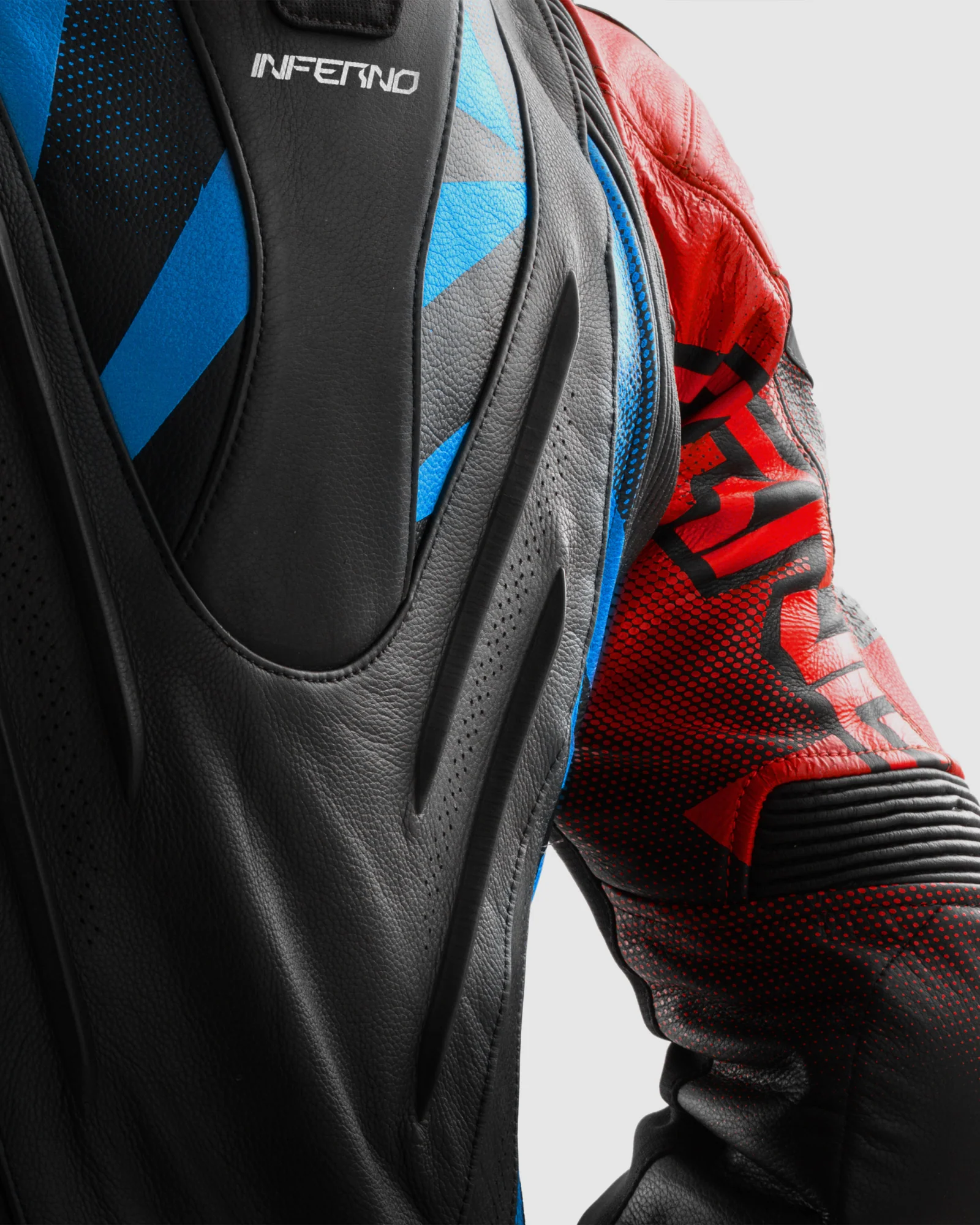 Inferno Leather Motorcycle Jacket Blue Red - Image 6