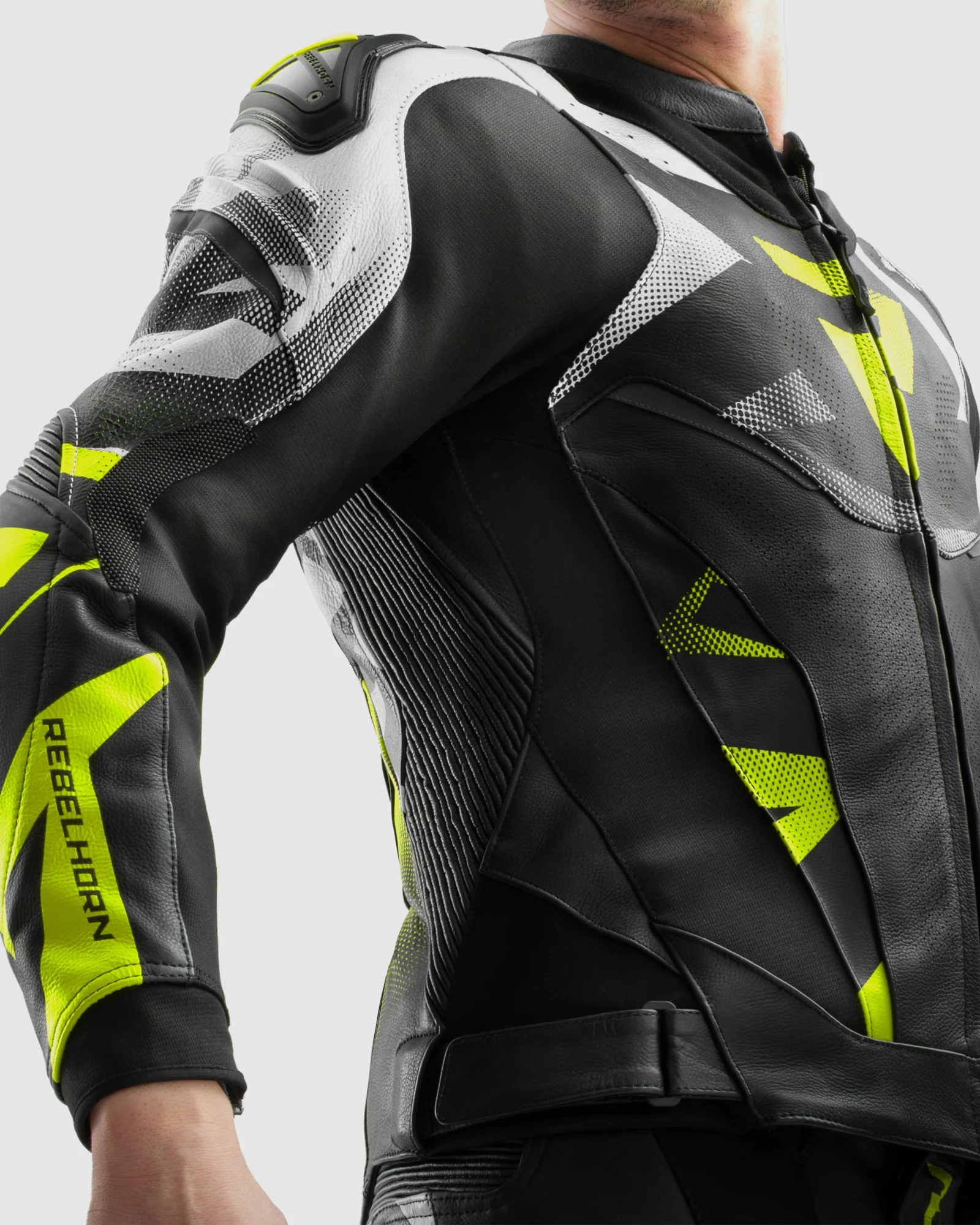Inferno Leather Motorcycle Jacket Fluo Yellow - Image 11