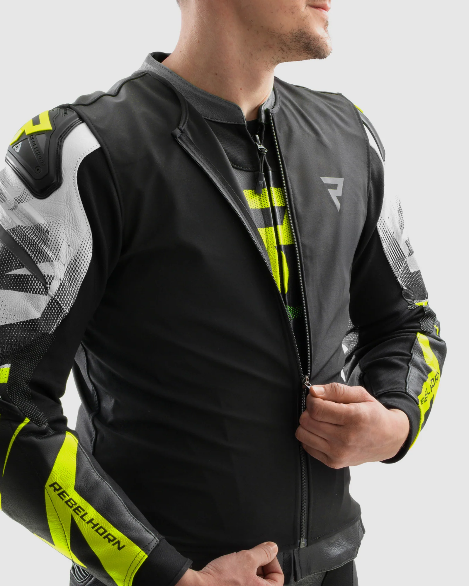 Inferno Leather Motorcycle Jacket Fluo Yellow - Image 16