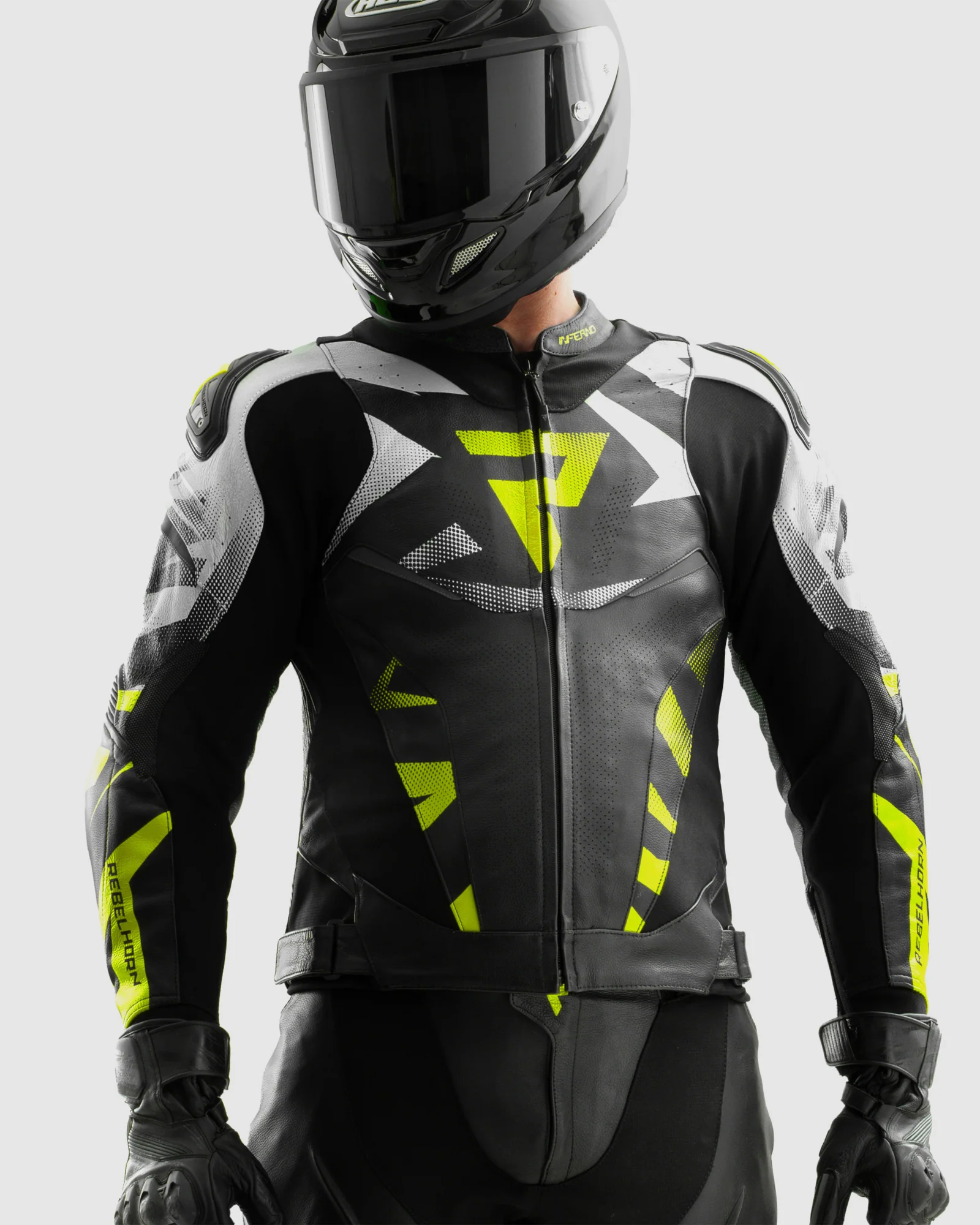 Inferno Leather Motorcycle Jacket Fluo Yellow - Image 3