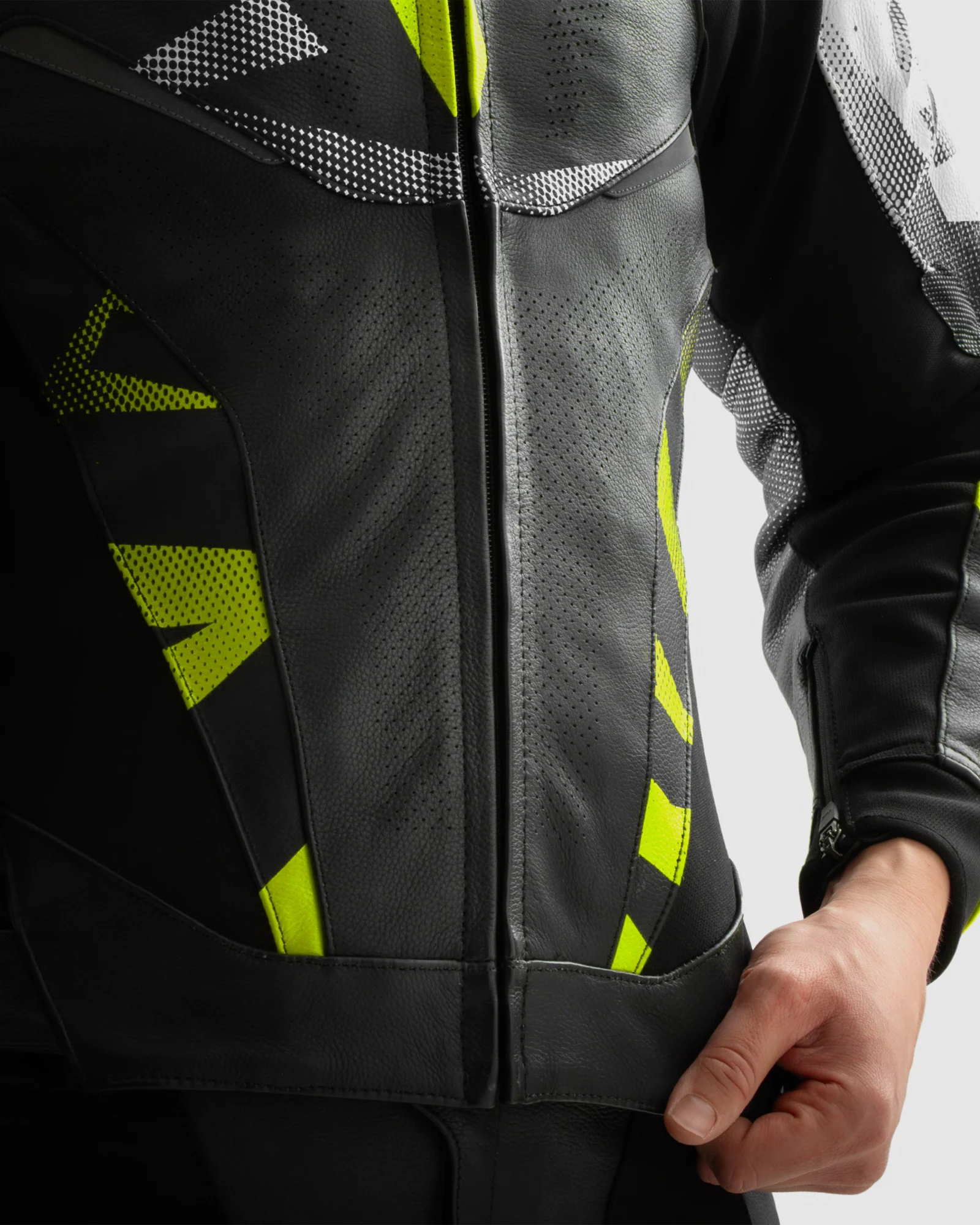 Inferno Leather Motorcycle Jacket Fluo Yellow - Image 4