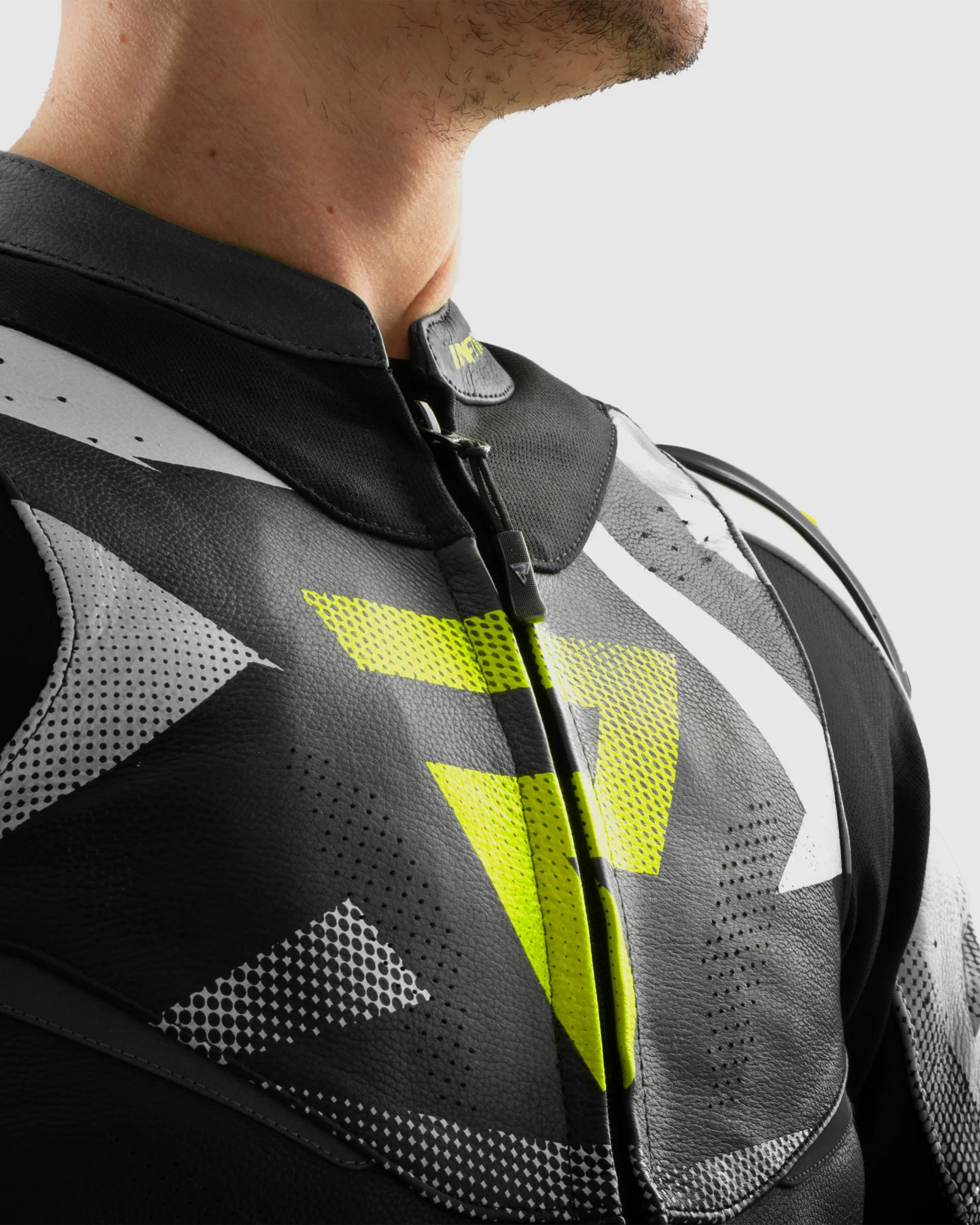 Inferno Leather Motorcycle Jacket Fluo Yellow - Image 5