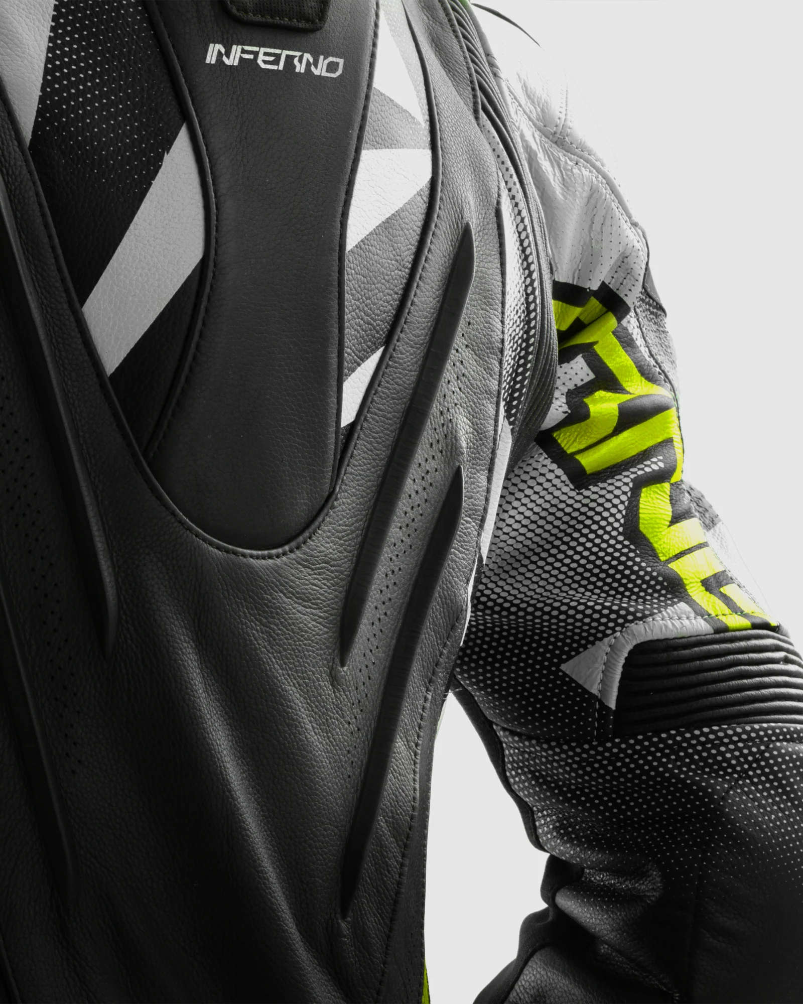 Inferno Leather Motorcycle Jacket Fluo Yellow - Image 6