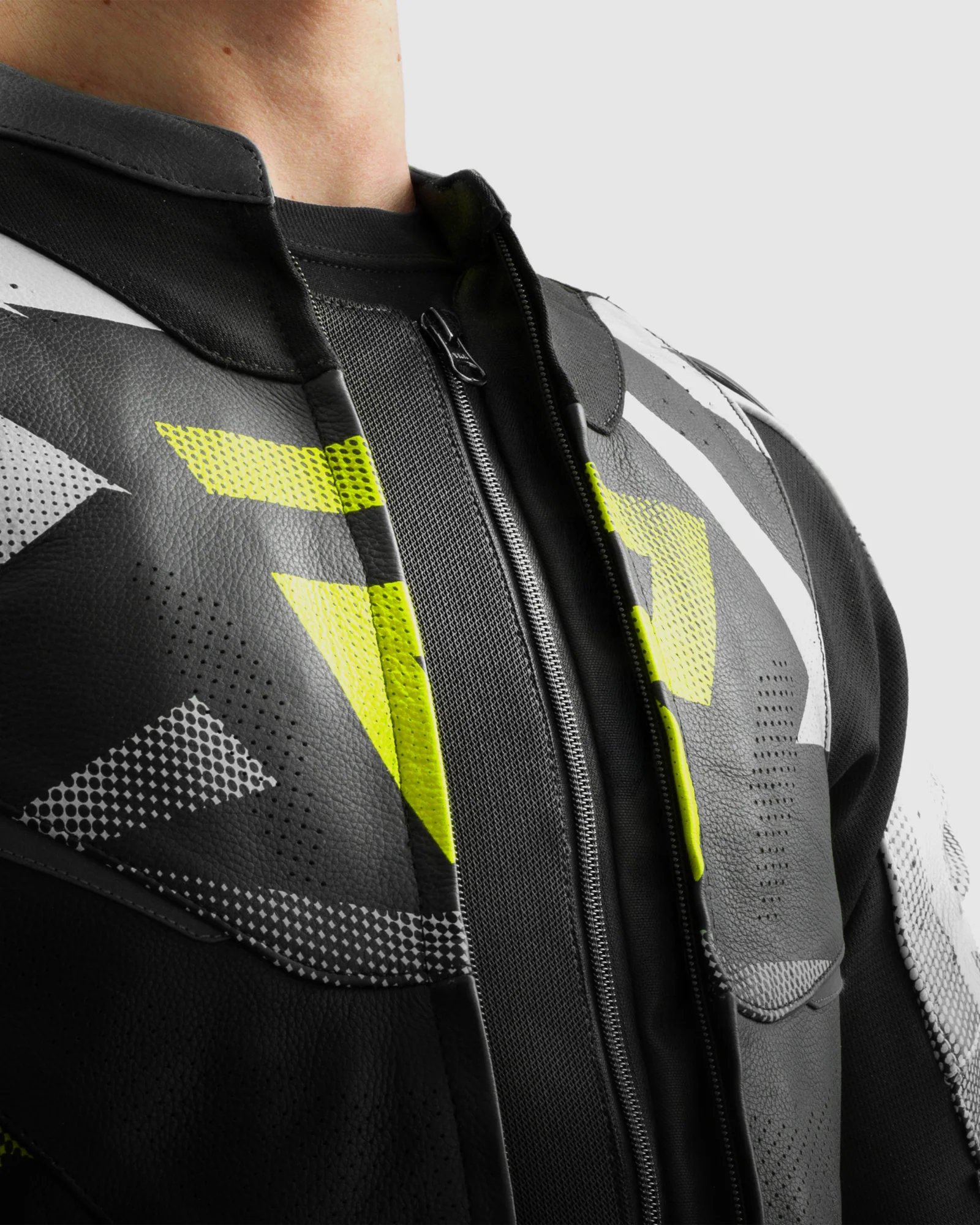 Inferno Leather Motorcycle Jacket Fluo Yellow - Image 7