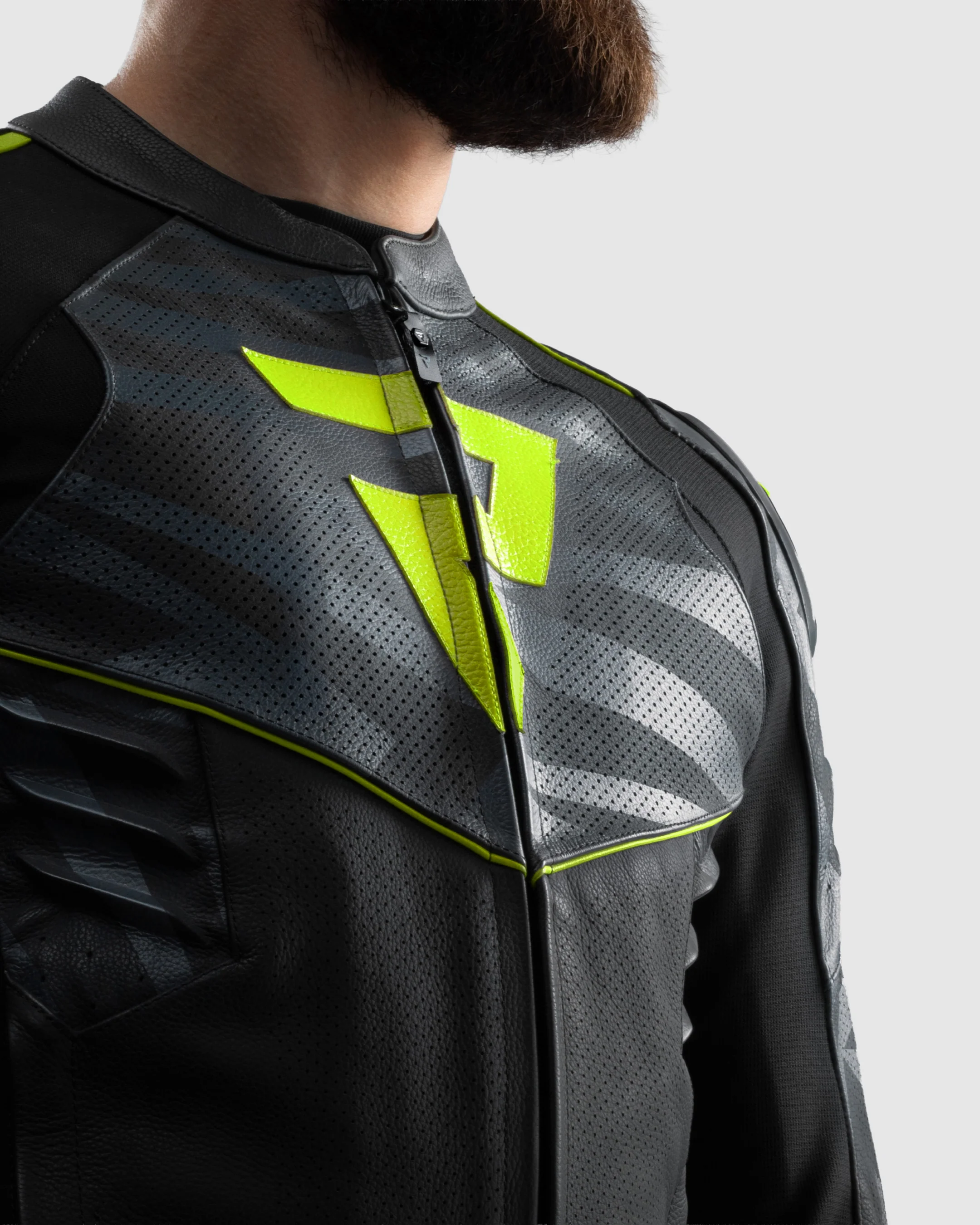 Vandal 2 Motorcycle Leather Jacket Fluo Yellow - Image 4