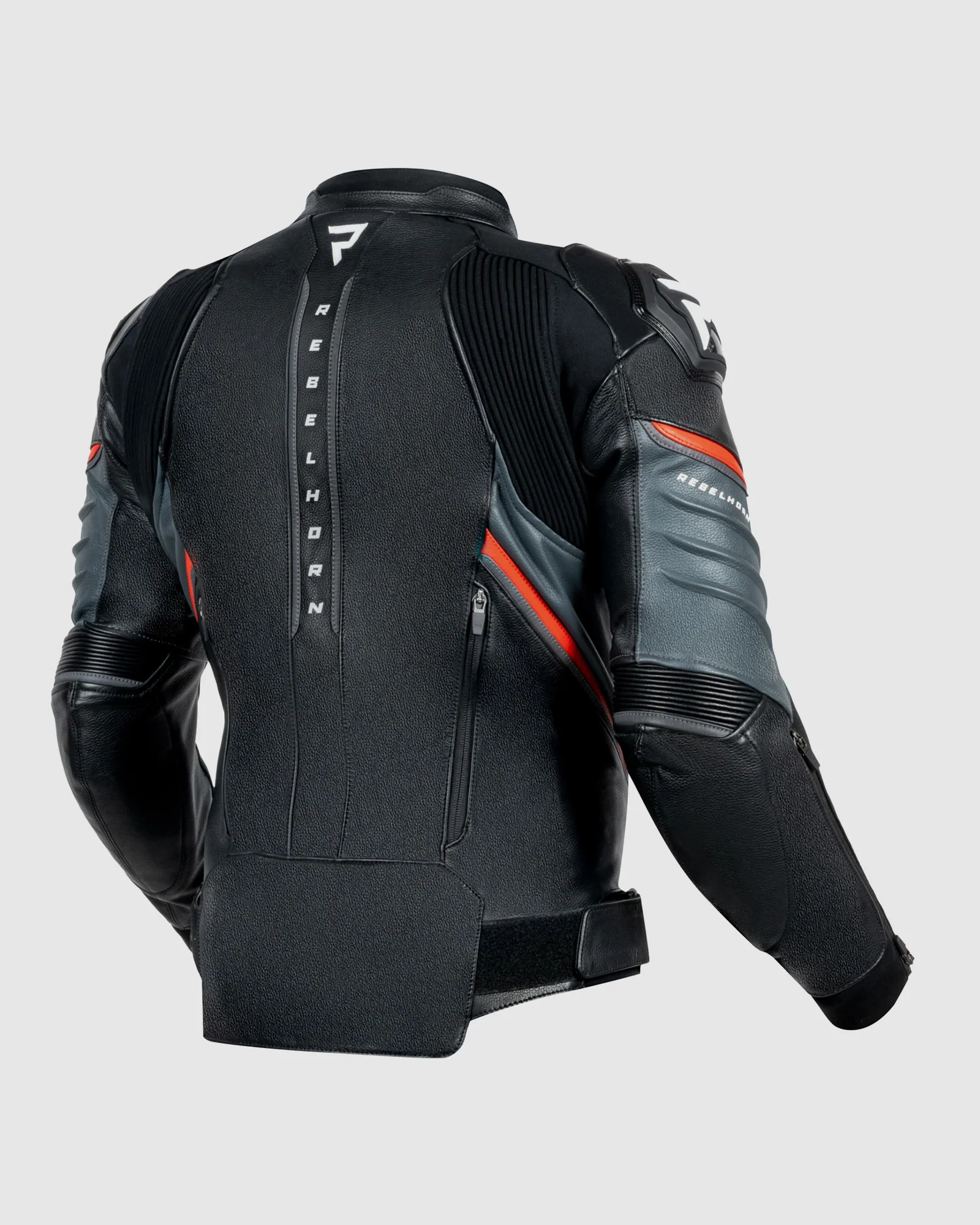 Veloce Leather Motorcycle Jacket Grey Red - Image 2