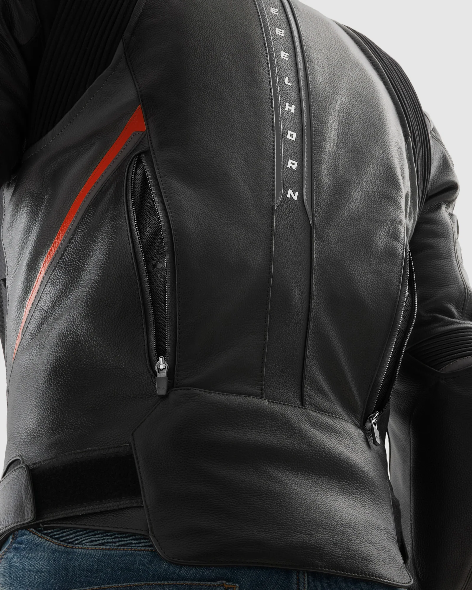 Veloce Leather Motorcycle Jacket Grey Red - Image 5