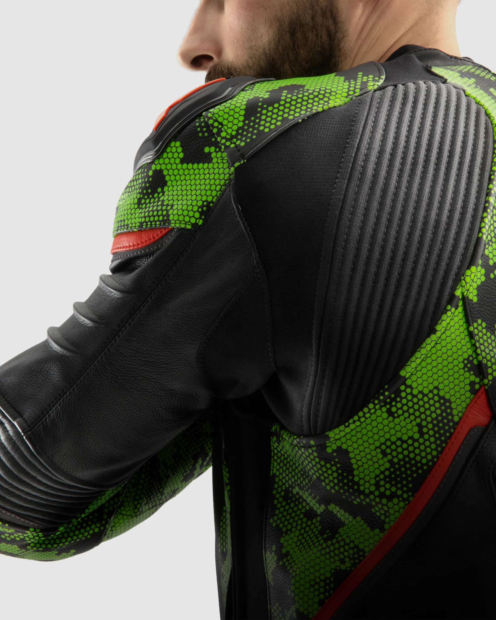 Veloce Leather Motorcycle Jacket Camo Green - Image 10