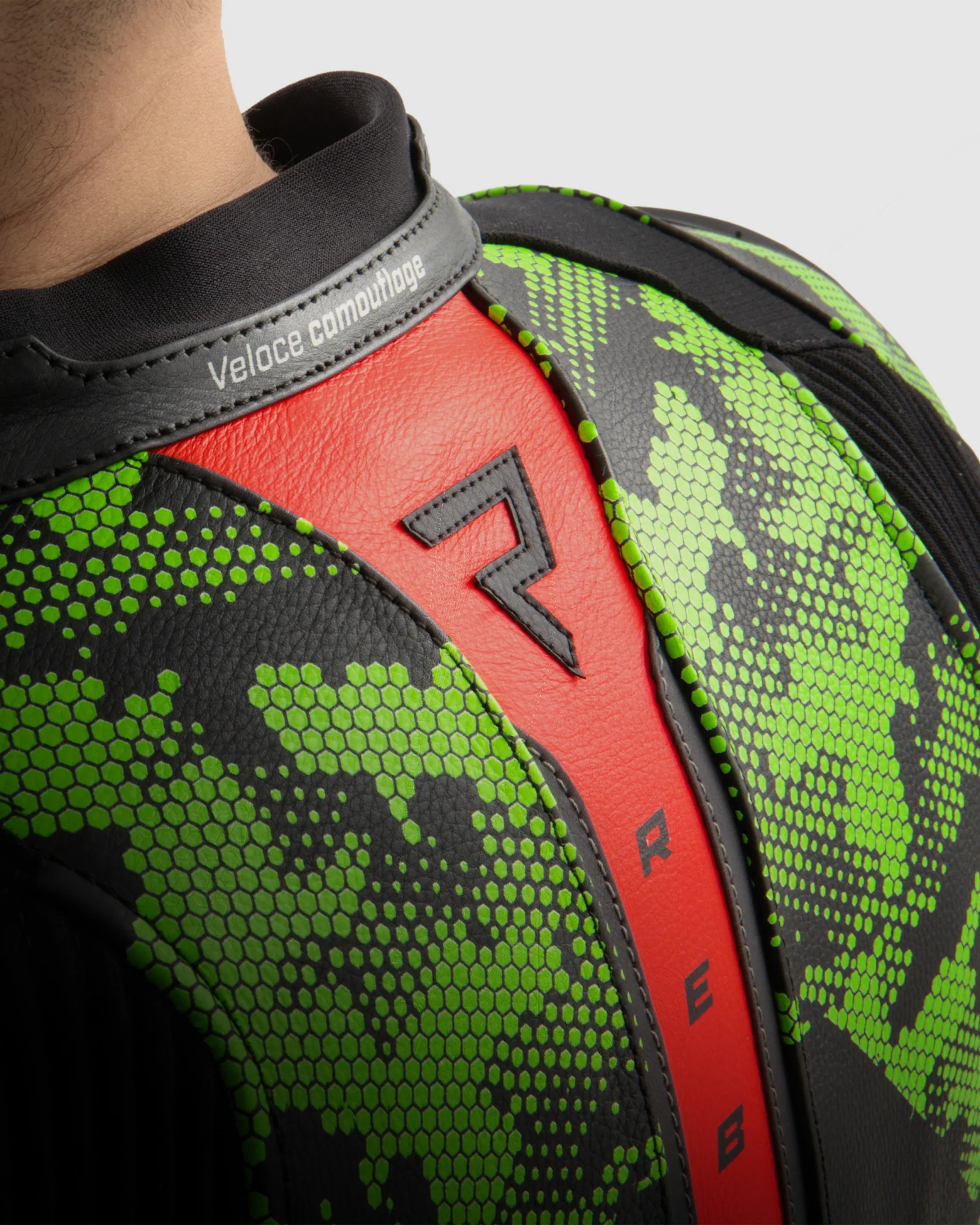 Veloce Leather Motorcycle Jacket Camo Green - Image 14