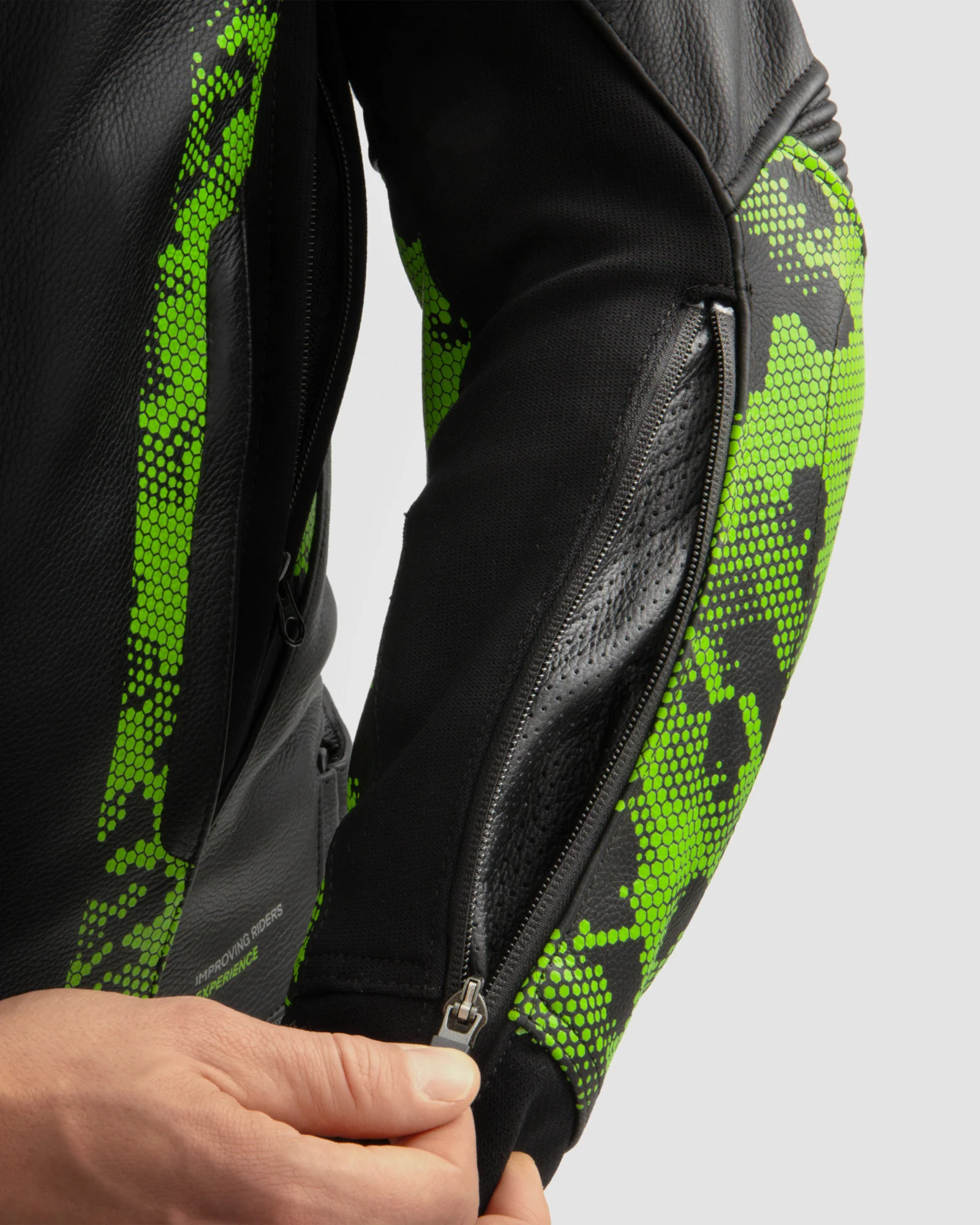 Veloce Leather Motorcycle Jacket Camo Green - Image 5