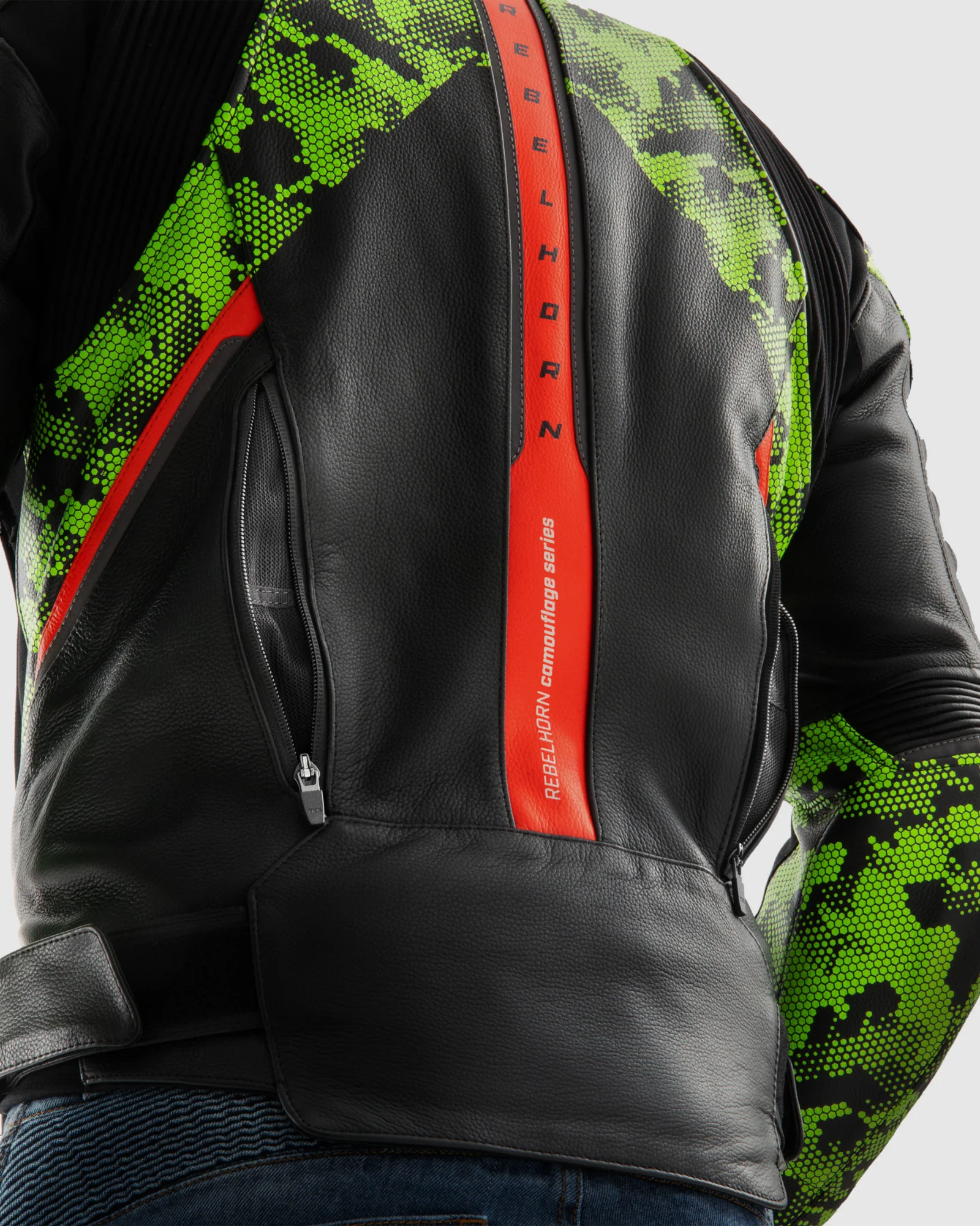 Veloce Leather Motorcycle Jacket Camo Green - Image 6
