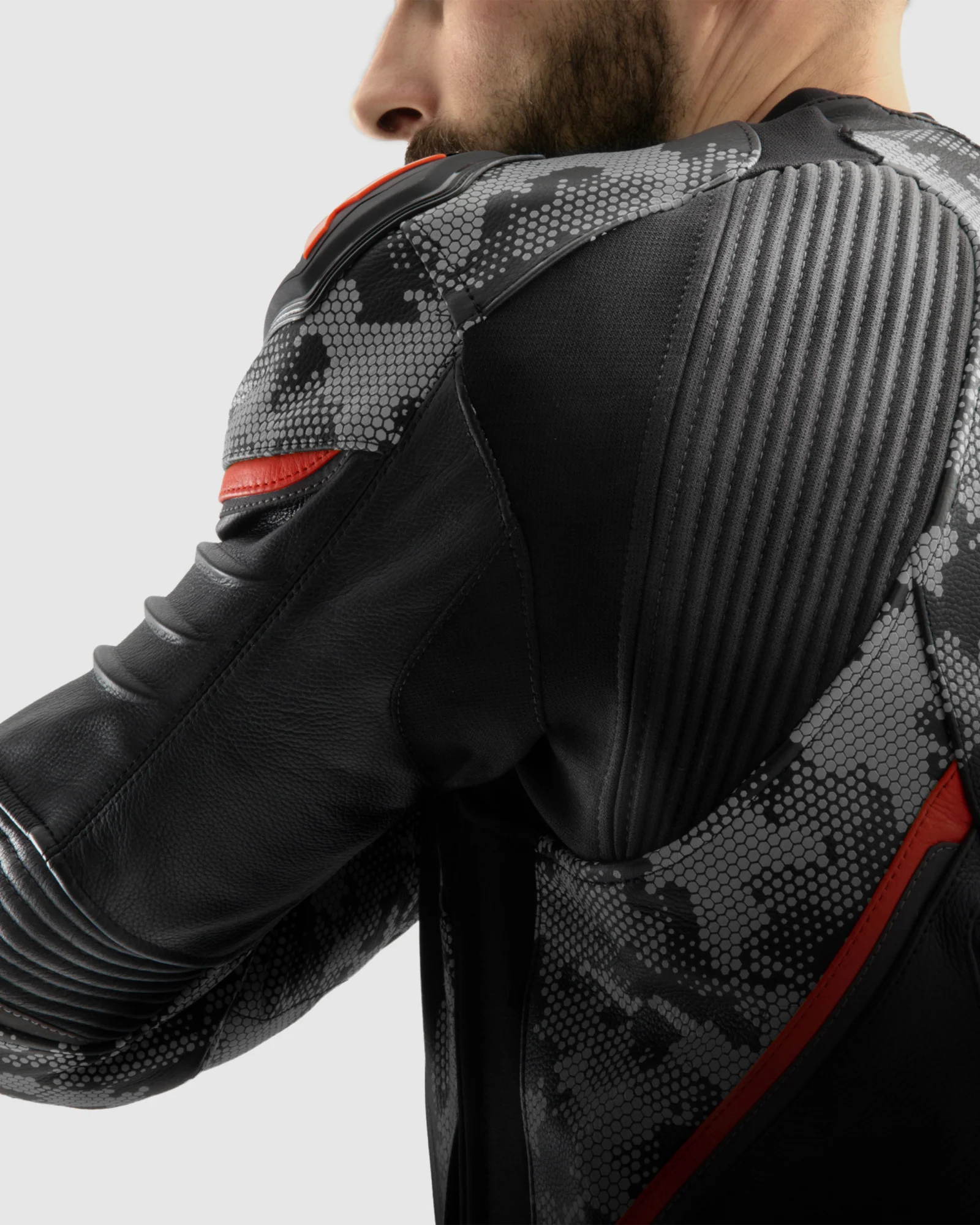 Veloce Leather Motorcycle Jacket Camo Grey - Image 10