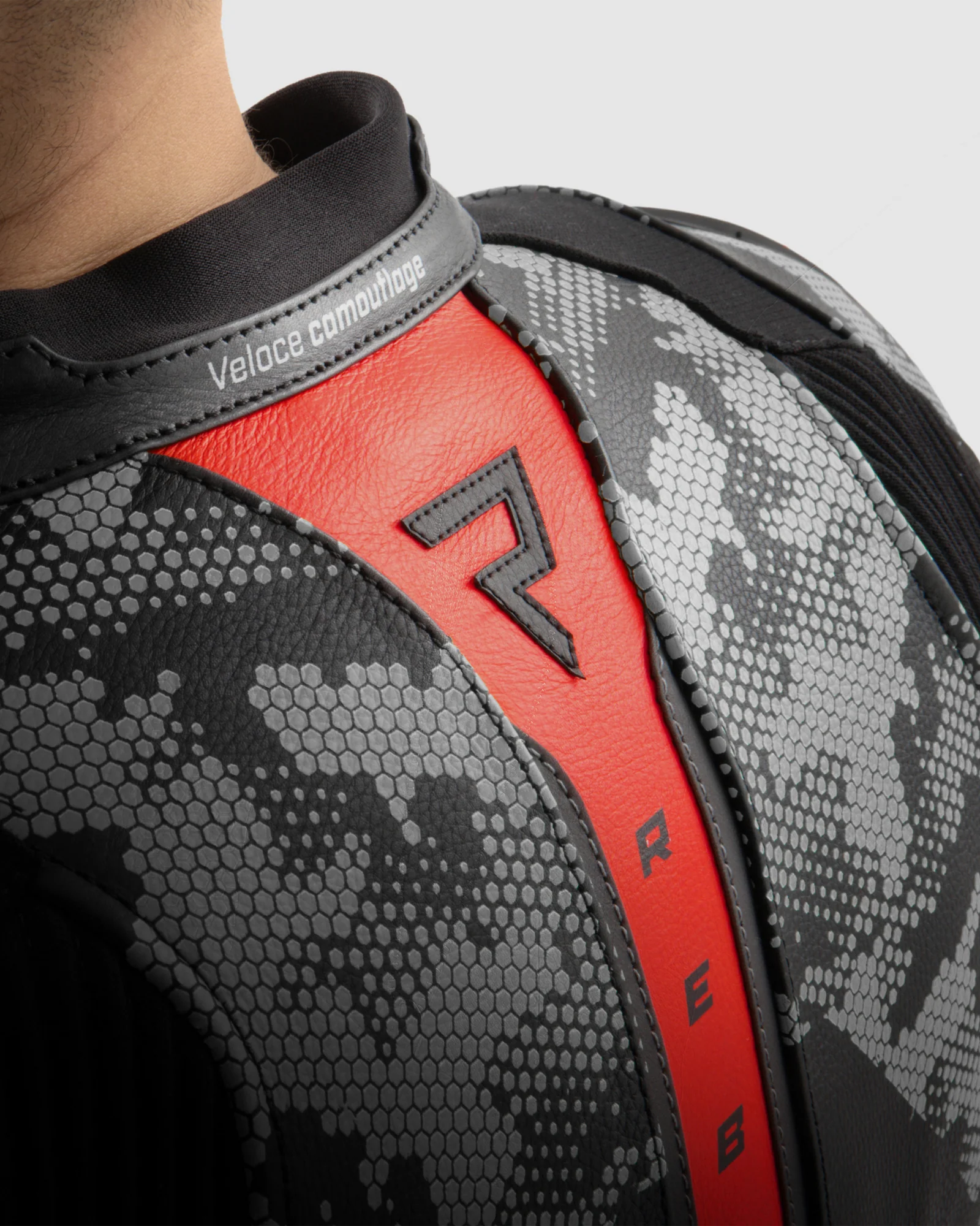 Veloce Leather Motorcycle Jacket Camo Grey - Image 14