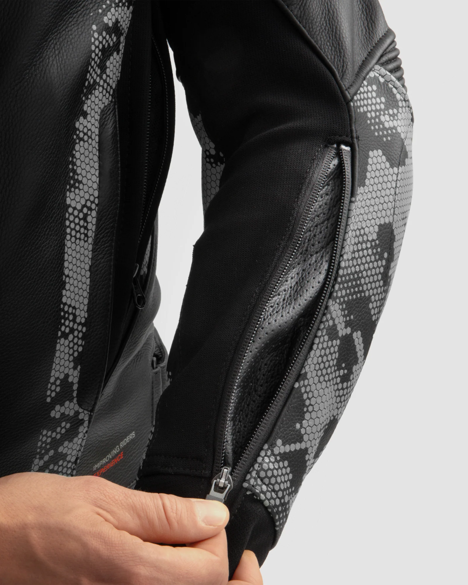 Veloce Leather Motorcycle Jacket Camo Grey - Image 5