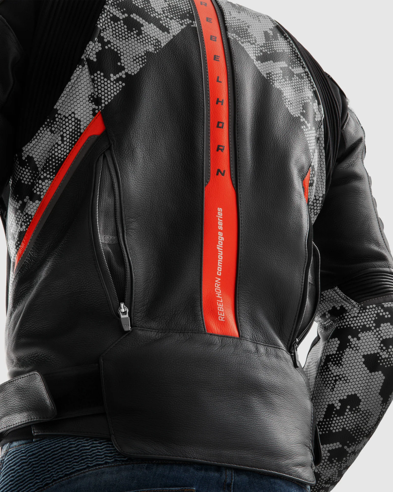 Veloce Leather Motorcycle Jacket Camo Grey - Image 6