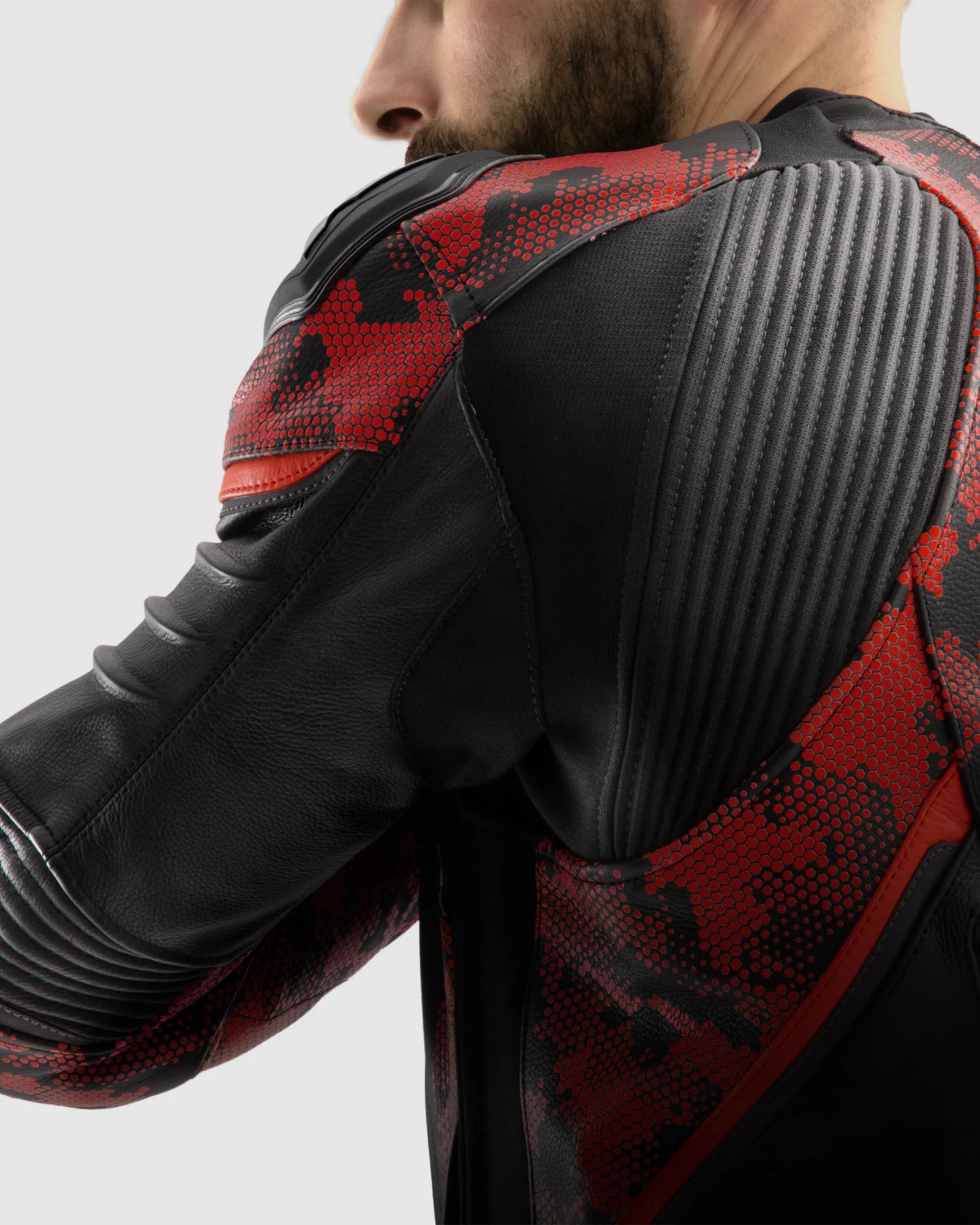 Veloce Leather Motorcycle Jacket Camo Red - Image 10