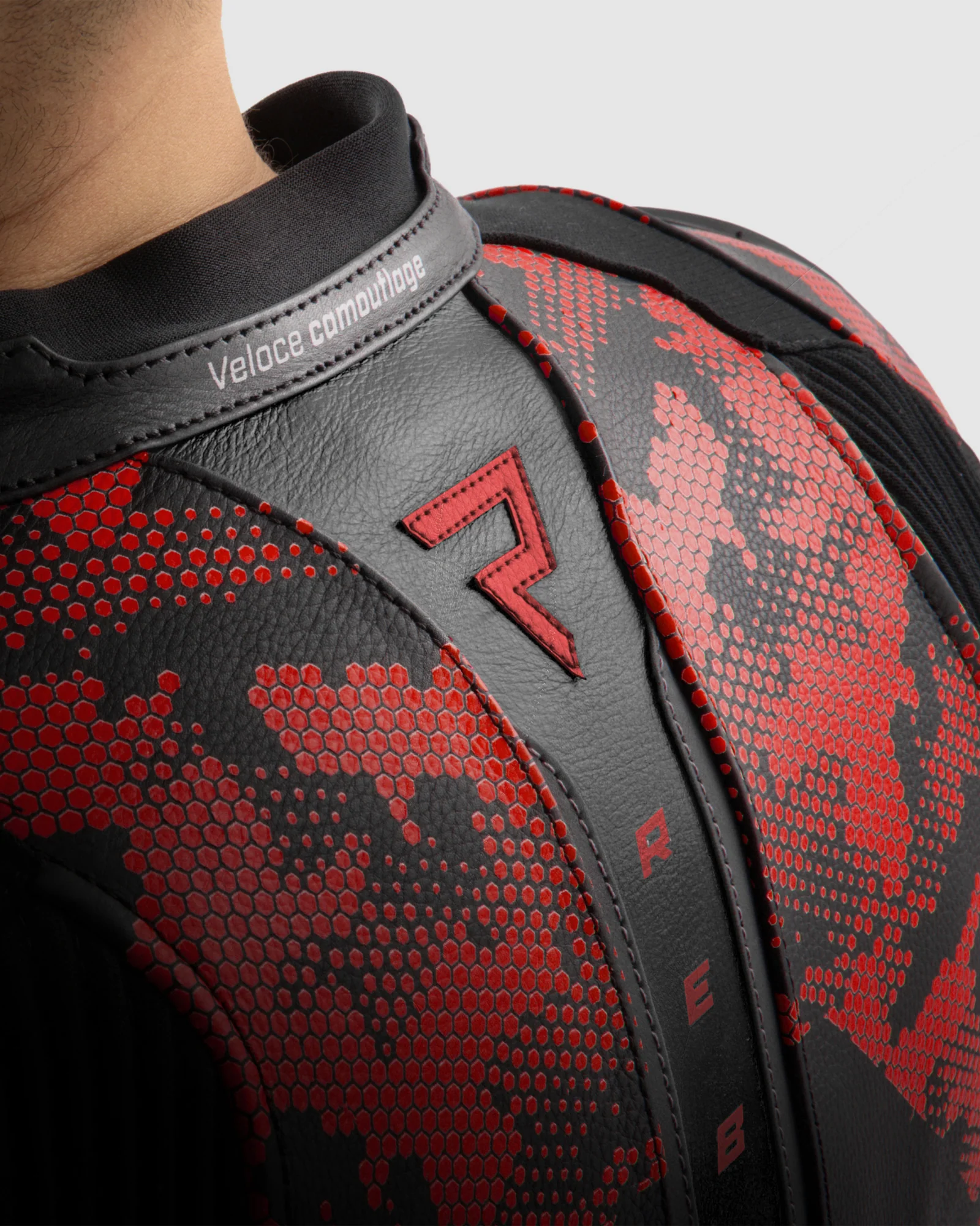 Veloce Leather Motorcycle Jacket Camo Red - Image 14