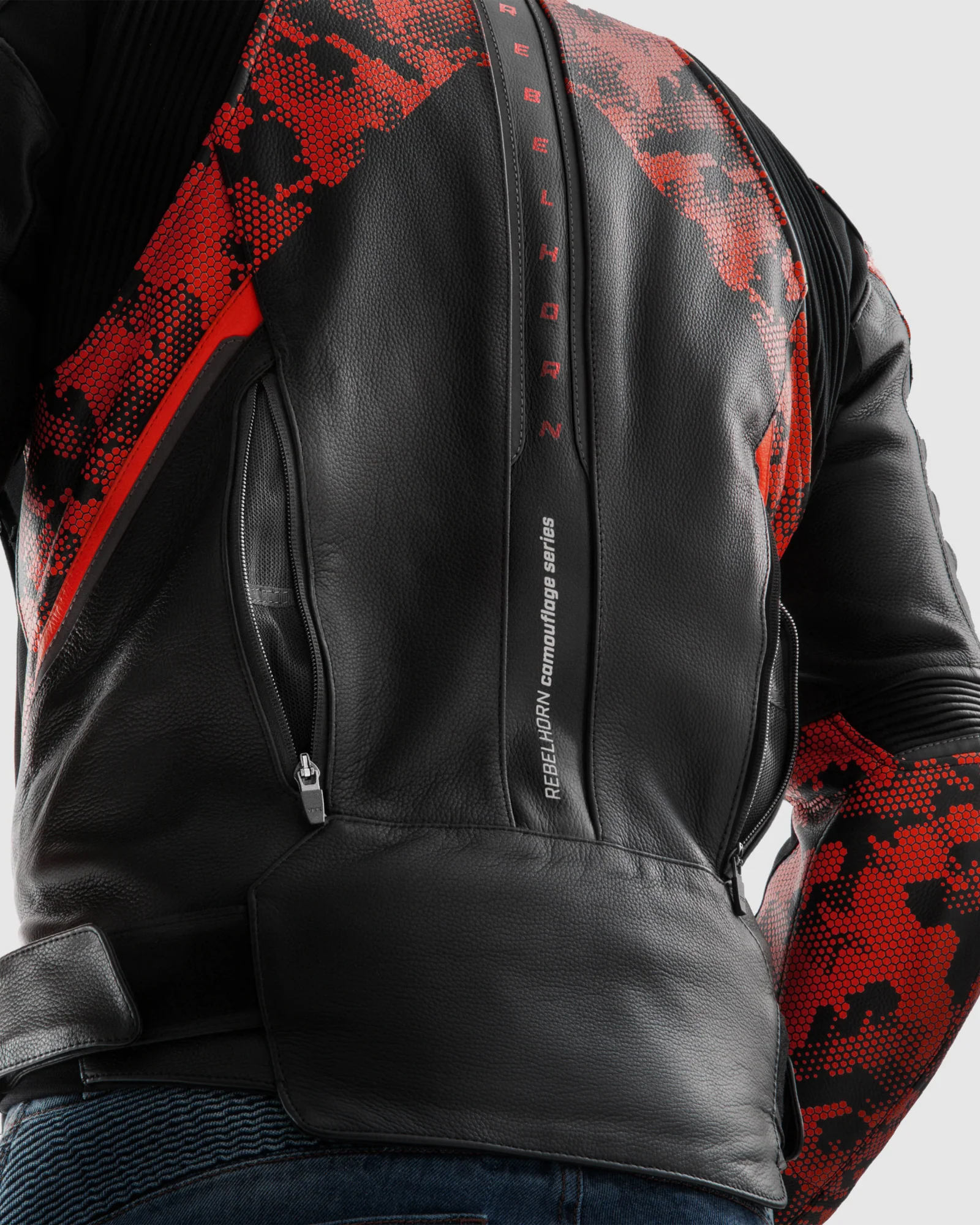Veloce Leather Motorcycle Jacket Camo Red - Image 6