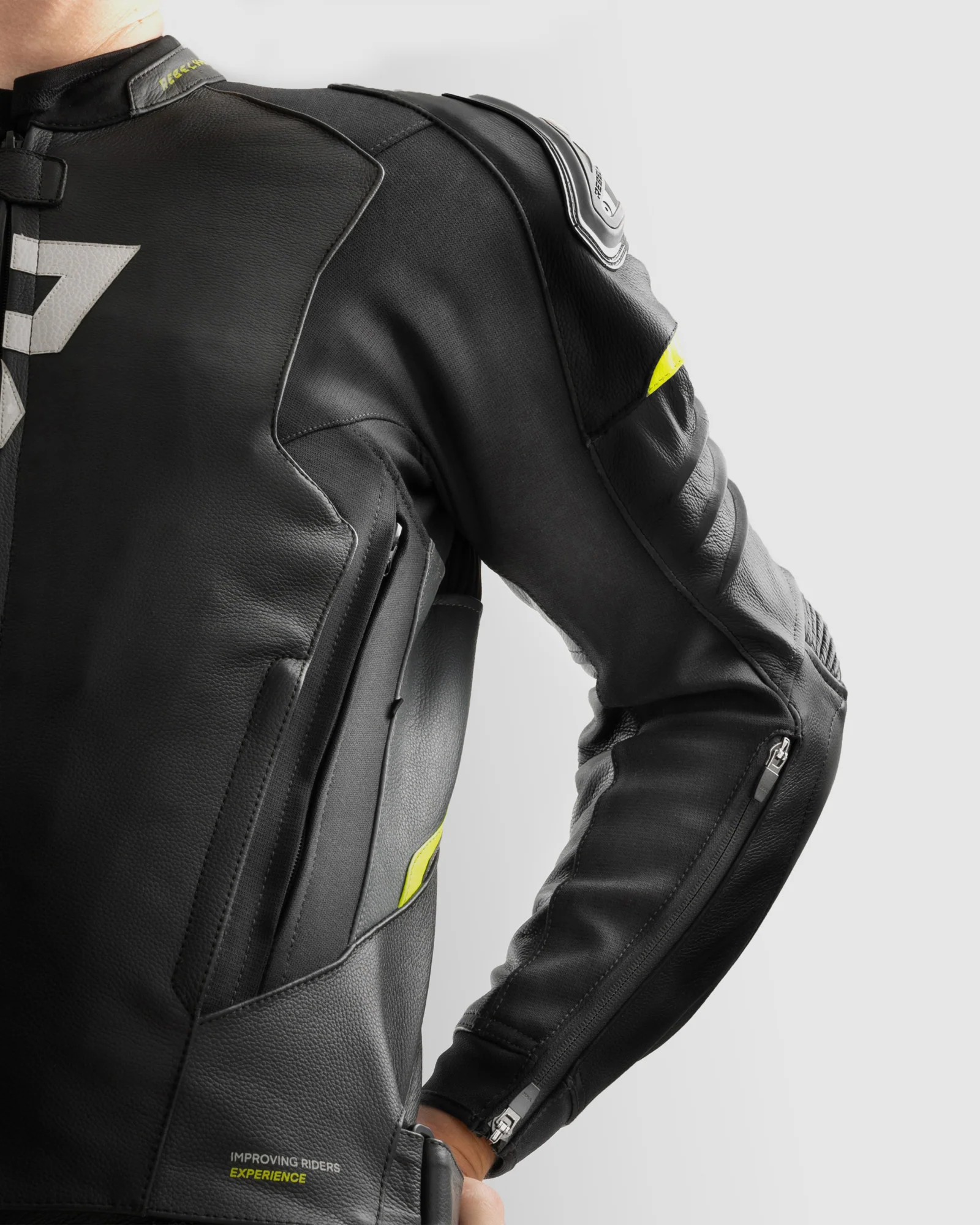 Veloce Leather Motorcycle Jacket Fluo Yellow - Image 9